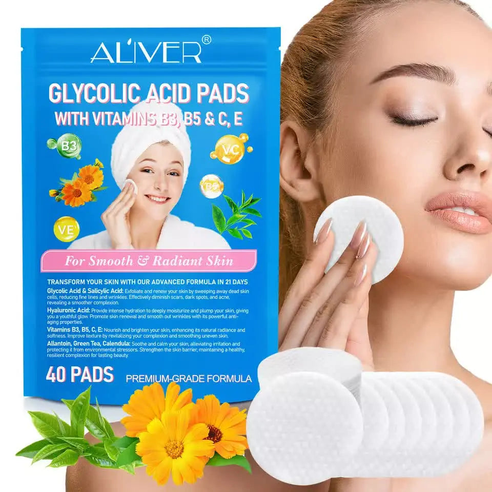 ALIVER Glycolic acid pads with vitamins B3,B5 & C,E 40 PADS Wholesale Hub