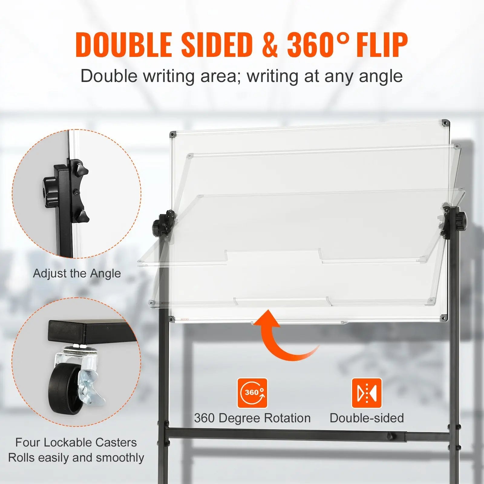 91.5x61cm Rolling Magnetic Whiteboard, Double-sided Mobile Whiteboard, Adjustable Height Dry Erase Board with Wheels, 1 Magnetic Erase & 3 Dry Erase Markers & Movable Tray Office, School Wholesale Hub
