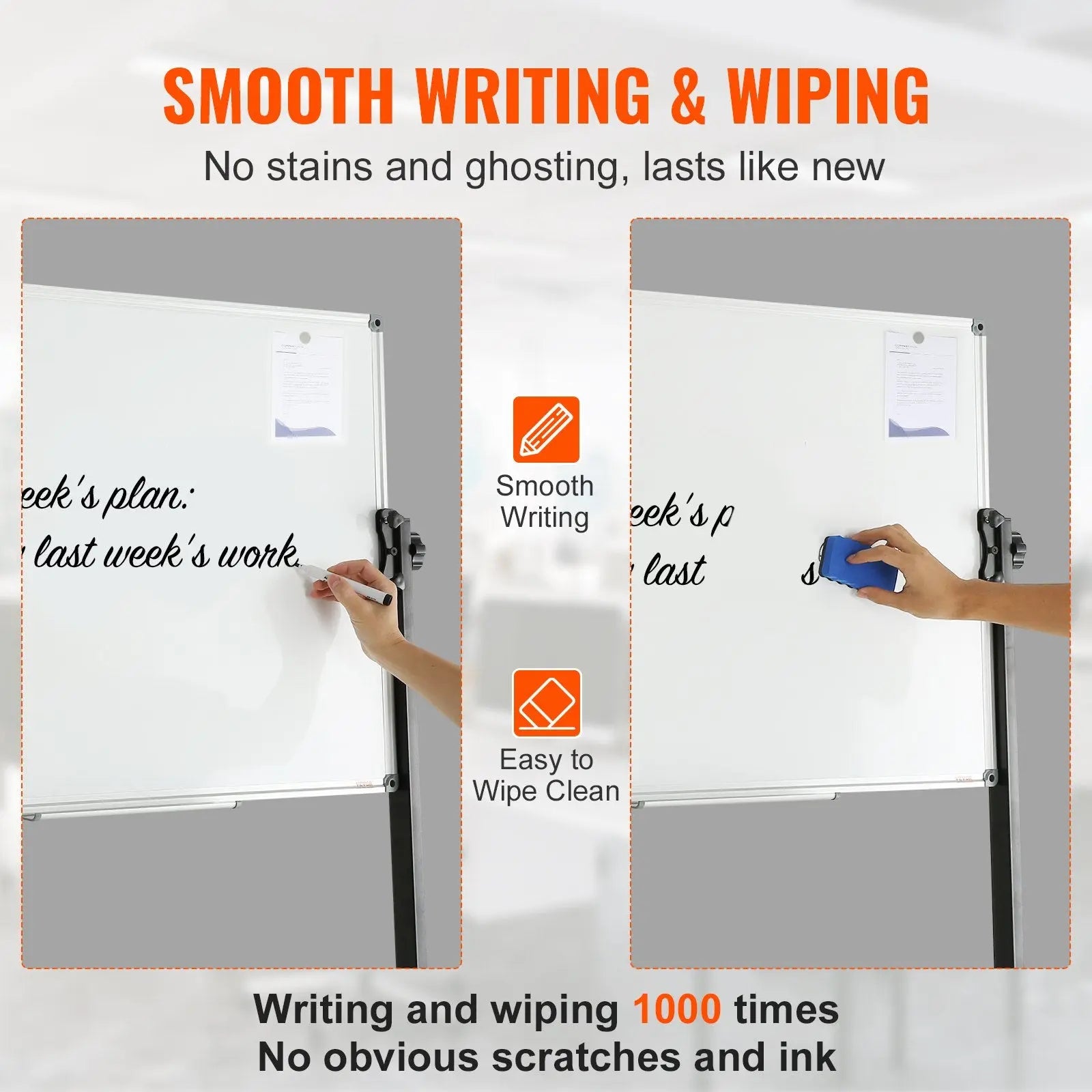 91.5x61cm Rolling Magnetic Whiteboard, Double-sided Mobile Whiteboard, Adjustable Height Dry Erase Board with Wheels, 1 Magnetic Erase & 3 Dry Erase Markers & Movable Tray Office, School Wholesale Hub
