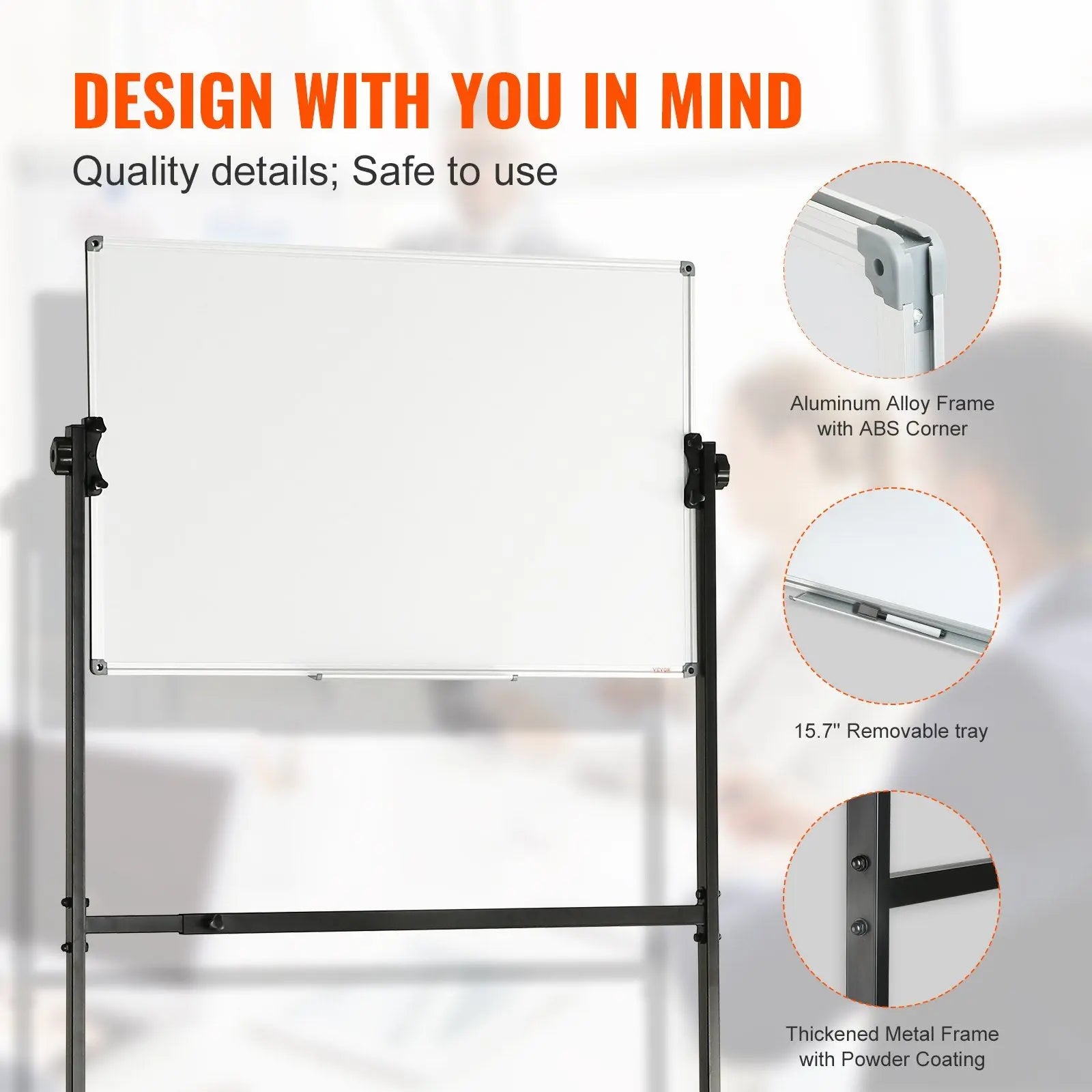 91.5x61cm Rolling Magnetic Whiteboard, Double-sided Mobile Whiteboard, Adjustable Height Dry Erase Board with Wheels, 1 Magnetic Erase & 3 Dry Erase Markers & Movable Tray Office, School Wholesale Hub