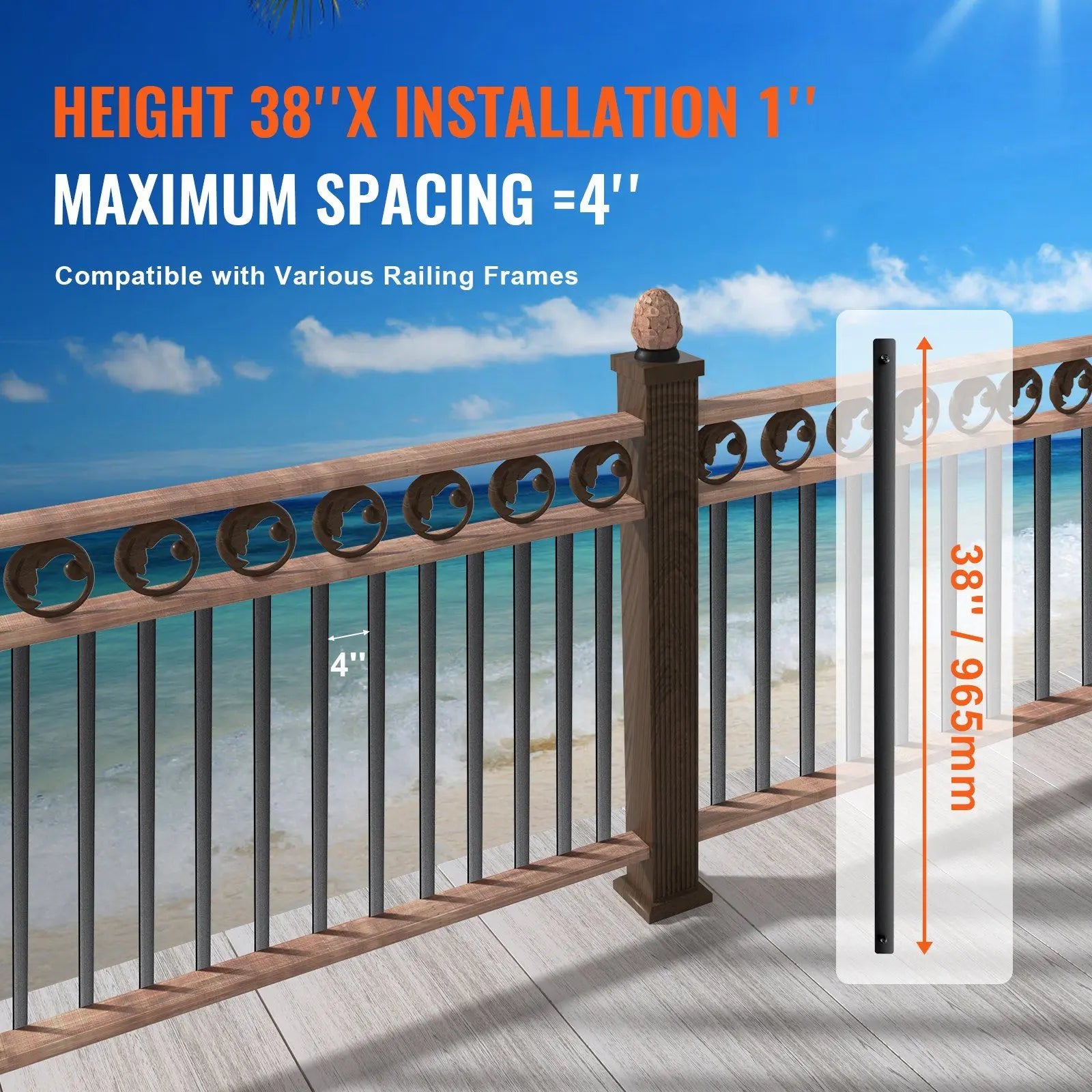 Staircase Metal Balusters, 38'' x 1'' Flat Aluminum Alloy Decorative Banister Spindles, 72 Pack Deck Baluster with Screws, Classic Hollow Deck Railing Satin Black Powder Coated for Porch Wholesale Hub