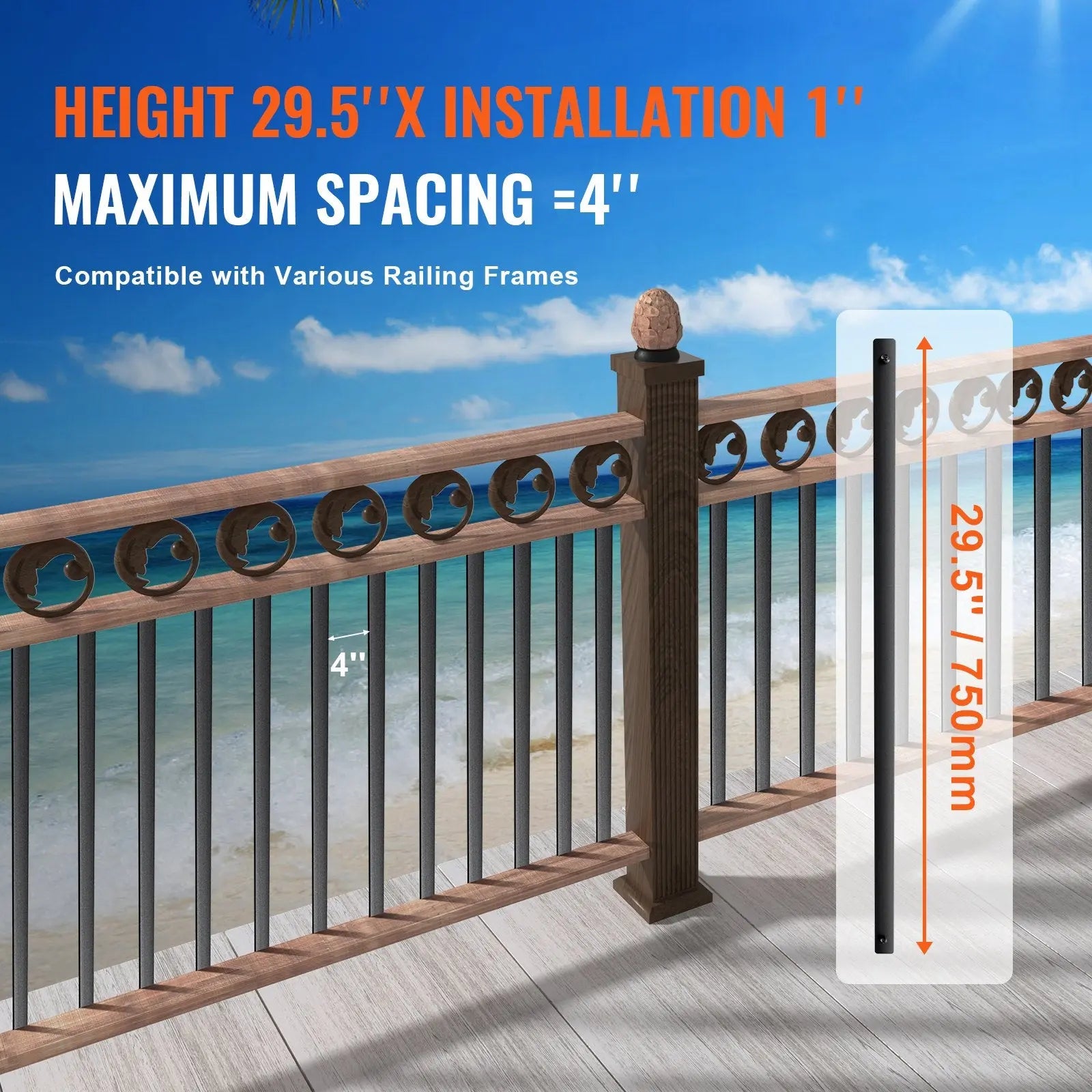 Staircase Metal Balusters, 29.5'' x 1'' Flat Aluminum Alloy Decorative Banister Spindles, 51 Pack Deck Baluster with Screws, Classic Hollow Deck Railing Satin Black Powder Coated for Porch Wholesale Hub