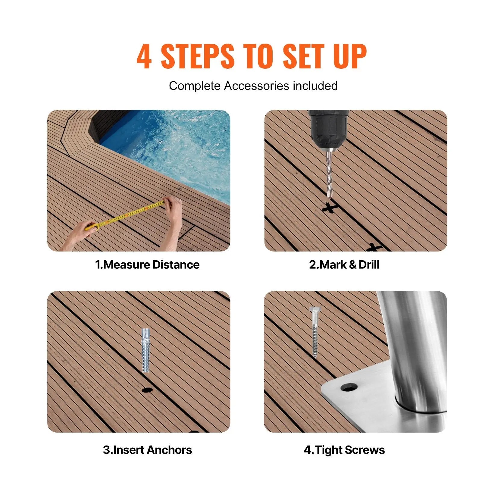 Pool Handrail 2 PCS 48x36in Stainless Steel with Base Plate for Spas Wholesale Hub
