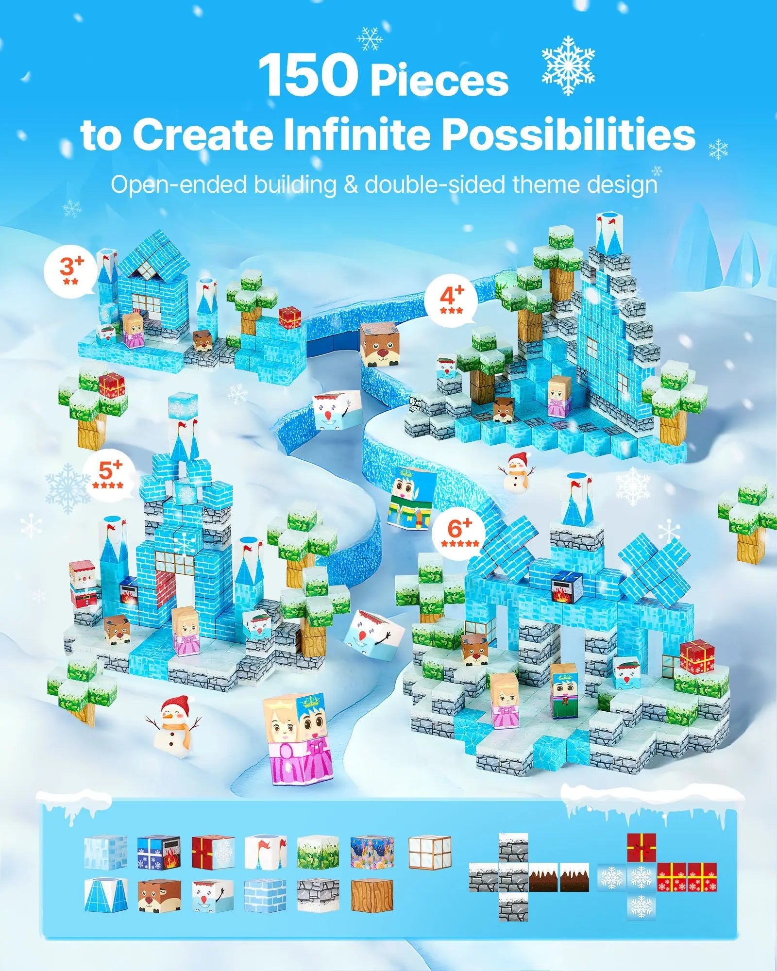Magnetic Blocks, 150 PCS Glacier Castle Set, Magnetic Building Cubes for Kids, STEM Montessori Sensory Toys for Christmas Birthday Gift, Construction Stacking Toy for 3+ Years Old Boys & Girls Wholesale Hub