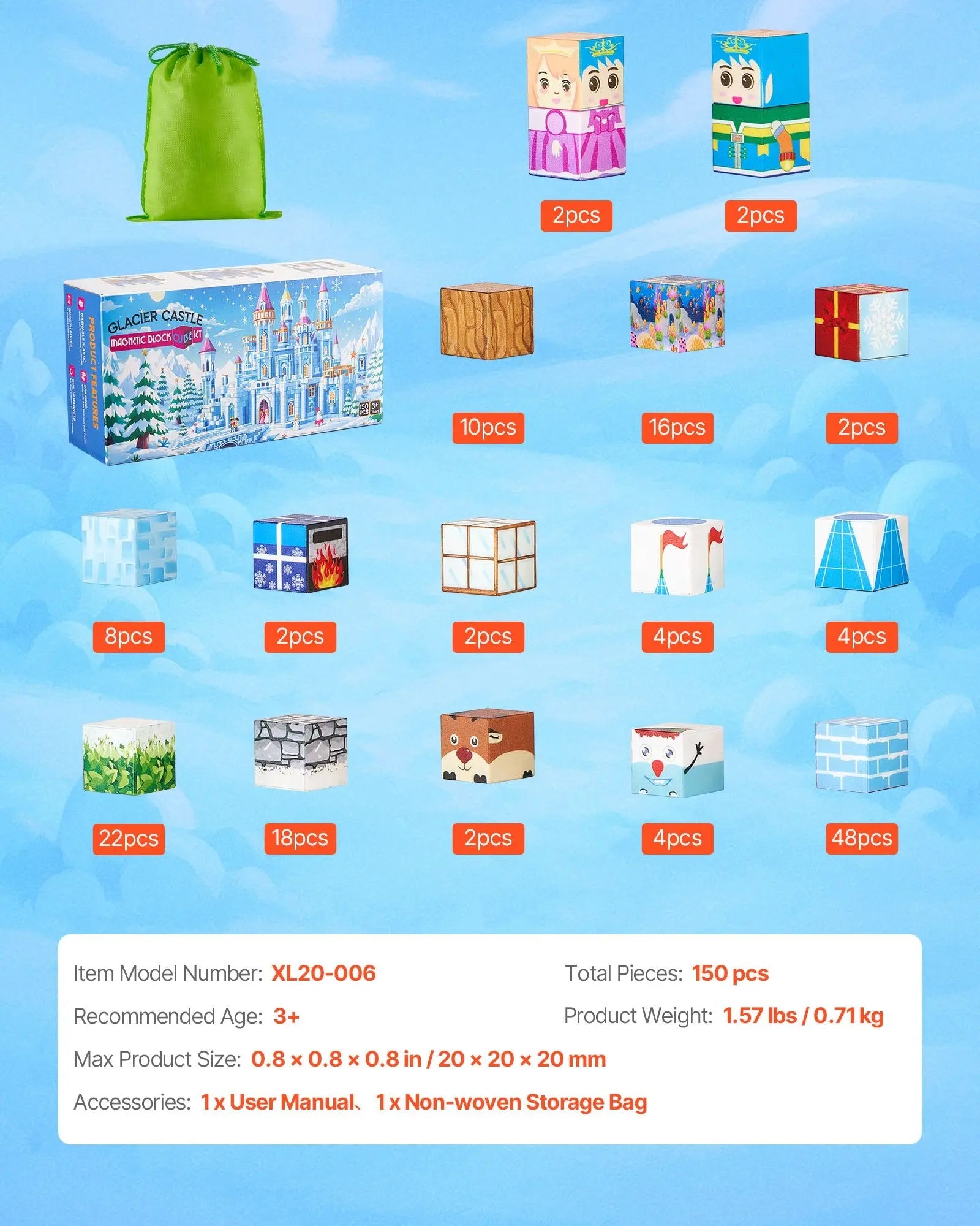 Magnetic Blocks, 150 PCS Glacier Castle Set, Magnetic Building Cubes for Kids, STEM Montessori Sensory Toys for Christmas Birthday Gift, Construction Stacking Toy for 3+ Years Old Boys & Girls Wholesale Hub
