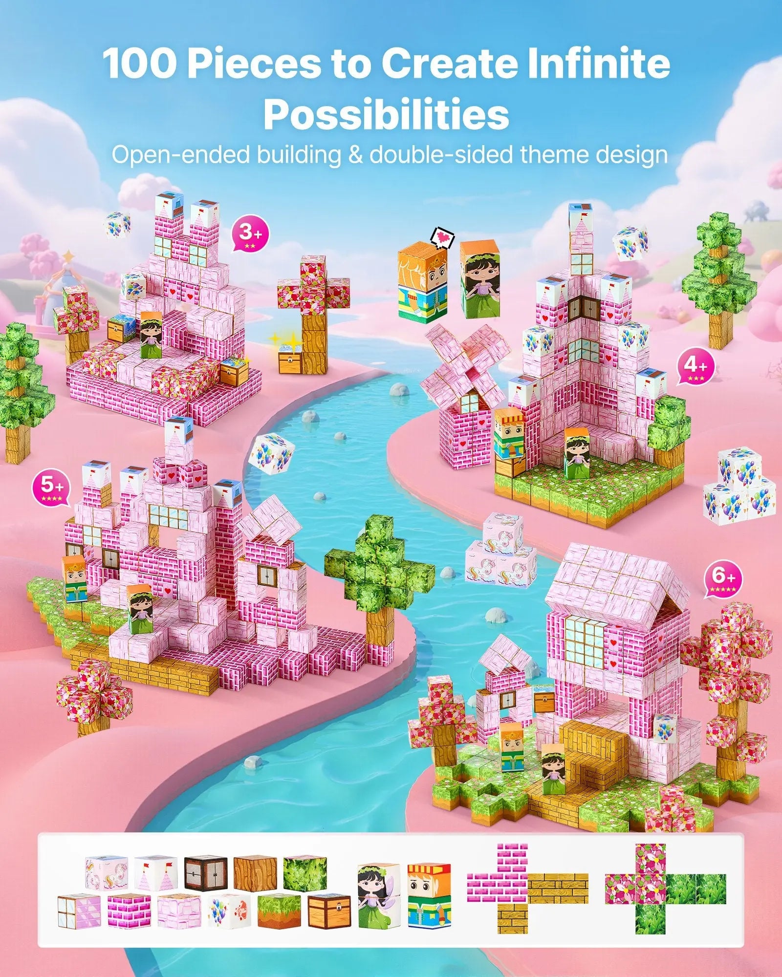 Magnetic Blocks, 100 PCS Princess Castle Set, Magnetic Building Cubes for Kids, STEM Montessori Sensory Toys for Christmas Birthday Gift, Construction Stacking Toy for 3+ Years Old Boys & Girls Wholesale Hub