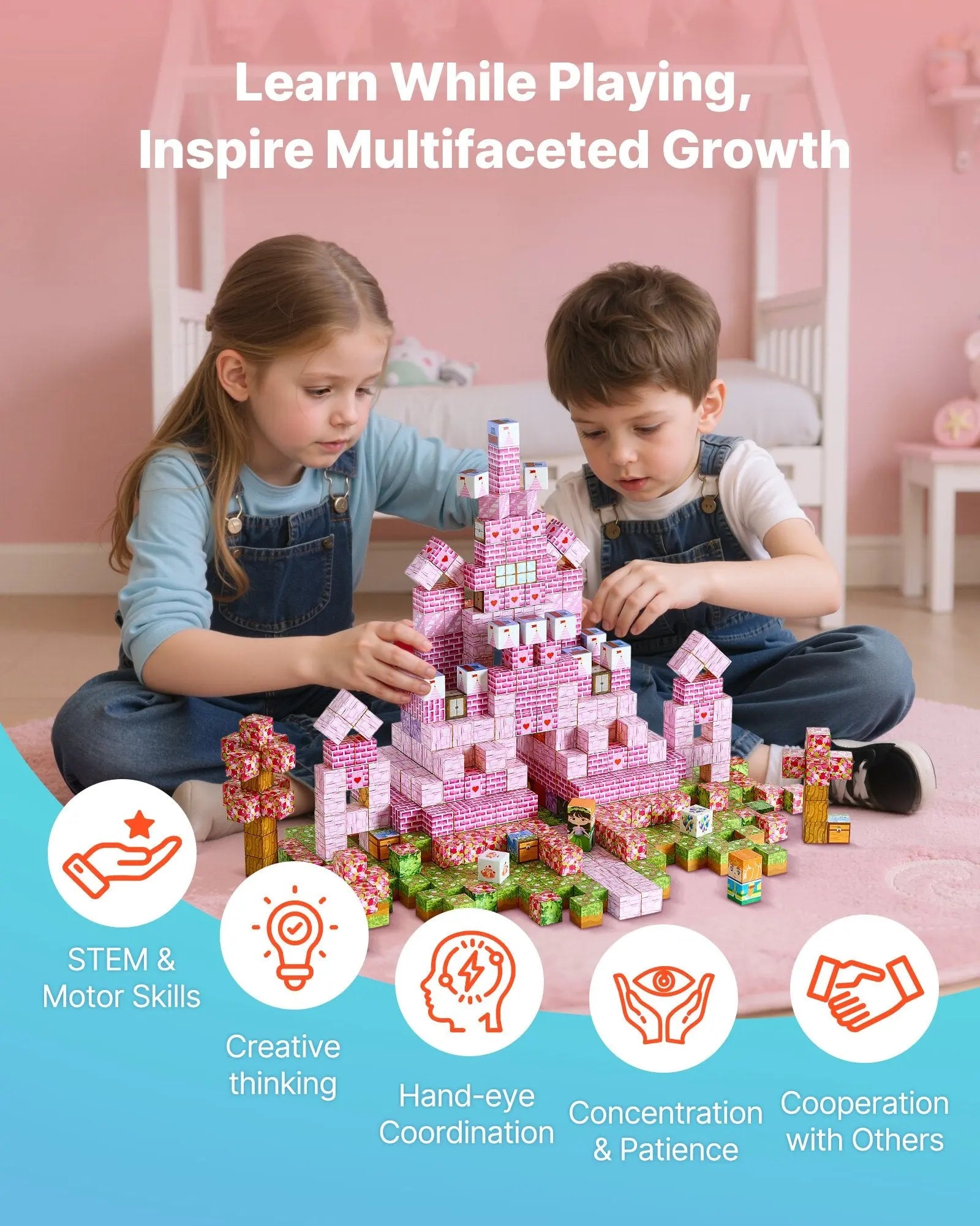 Magnetic Blocks, 100 PCS Princess Castle Set, Magnetic Building Cubes for Kids, STEM Montessori Sensory Toys for Christmas Birthday Gift, Construction Stacking Toy for 3+ Years Old Boys & Girls Wholesale Hub