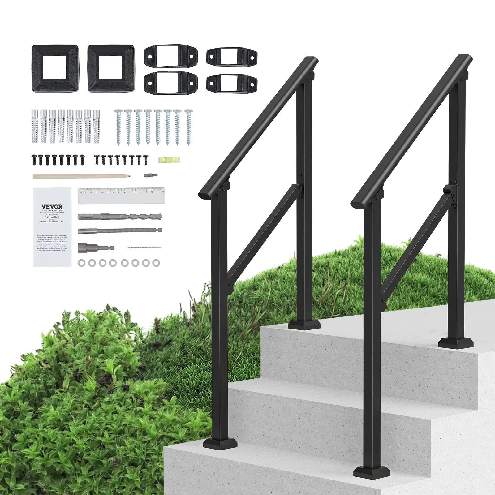 2 PCS 2-3 Handrails for Outdoor for Seniors Porch Deck Black Square Tube Wholesale Hub