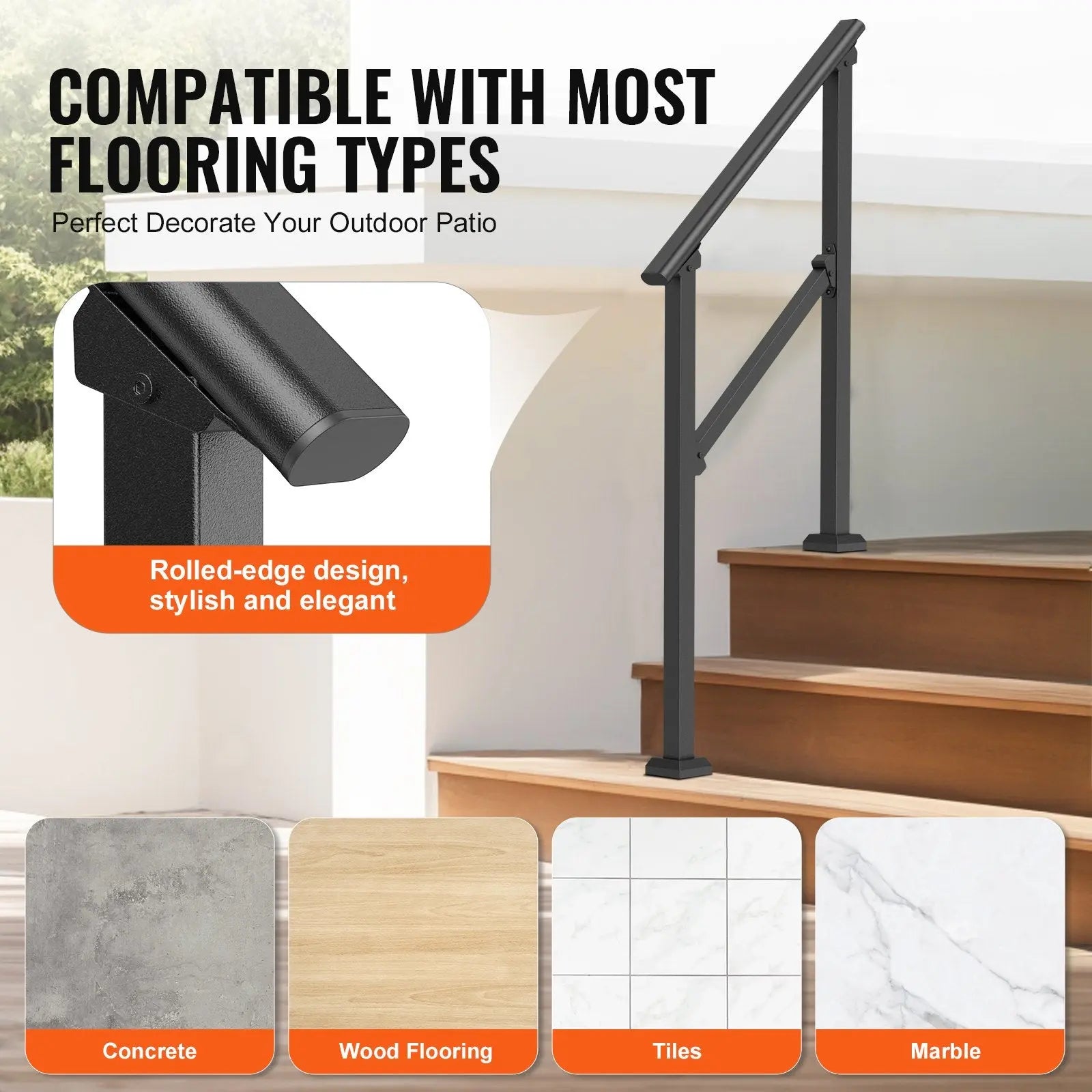 2 PCS 2-3 Handrails for Outdoor for Seniors Porch Deck Black Square Tube Wholesale Hub