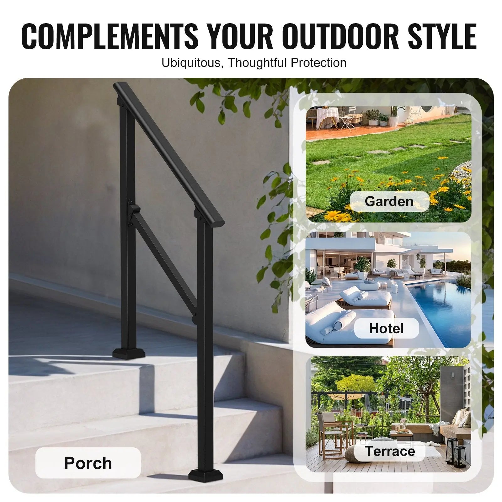 2 PCS 2-3 Handrails for Outdoor for Seniors Porch Deck Black Square Tube Wholesale Hub