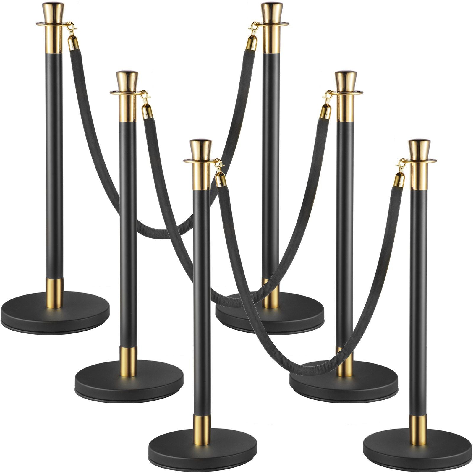 Crowd Control Stanchion, Set of 6 Pieces Stanchion Set, Stanchion Set with 5 ft/1.5 m Black Velvet Rope, Black Crowd Control Barrier with Sturdy Concrete and Metal Base – Easy Connect Assembly Wholesale Hub