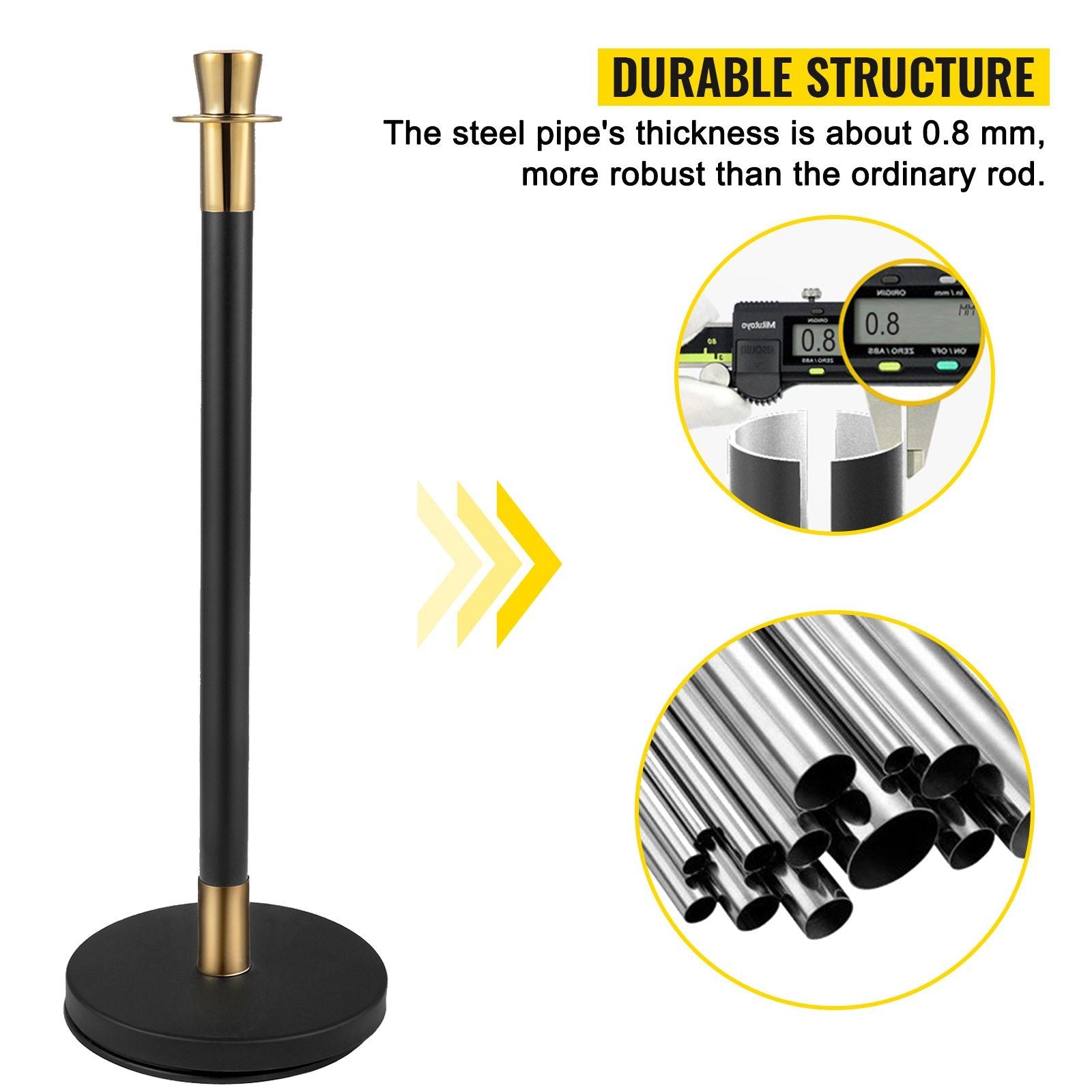 Crowd Control Stanchion, Set of 6 Pieces Stanchion Set, Stanchion Set with 5 ft/1.5 m Black Velvet Rope, Black Crowd Control Barrier with Sturdy Concrete and Metal Base – Easy Connect Assembly Wholesale Hub