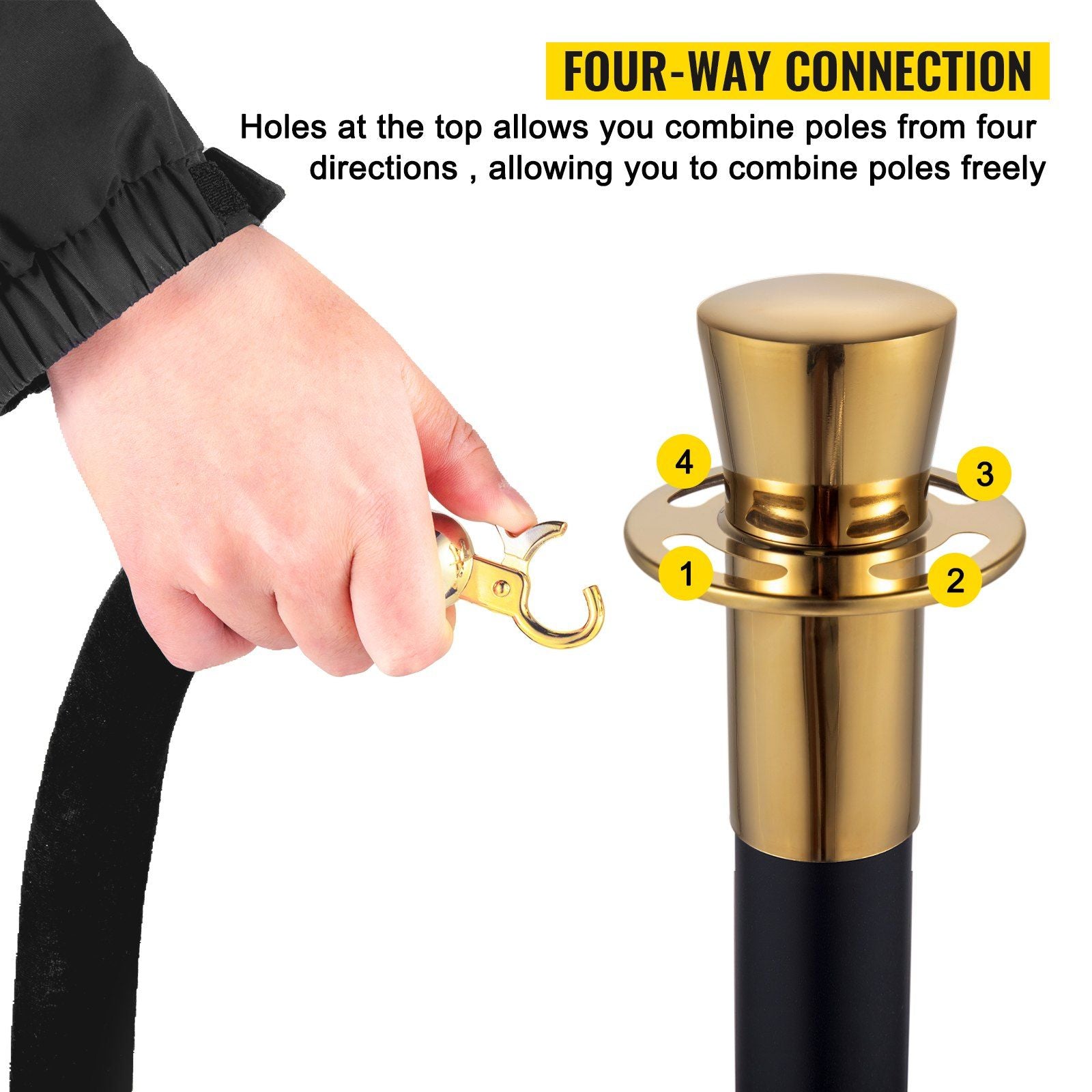 Crowd Control Stanchion, Set of 6 Pieces Stanchion Set, Stanchion Set with 5 ft/1.5 m Black Velvet Rope, Black Crowd Control Barrier with Sturdy Concrete and Metal Base – Easy Connect Assembly Wholesale Hub
