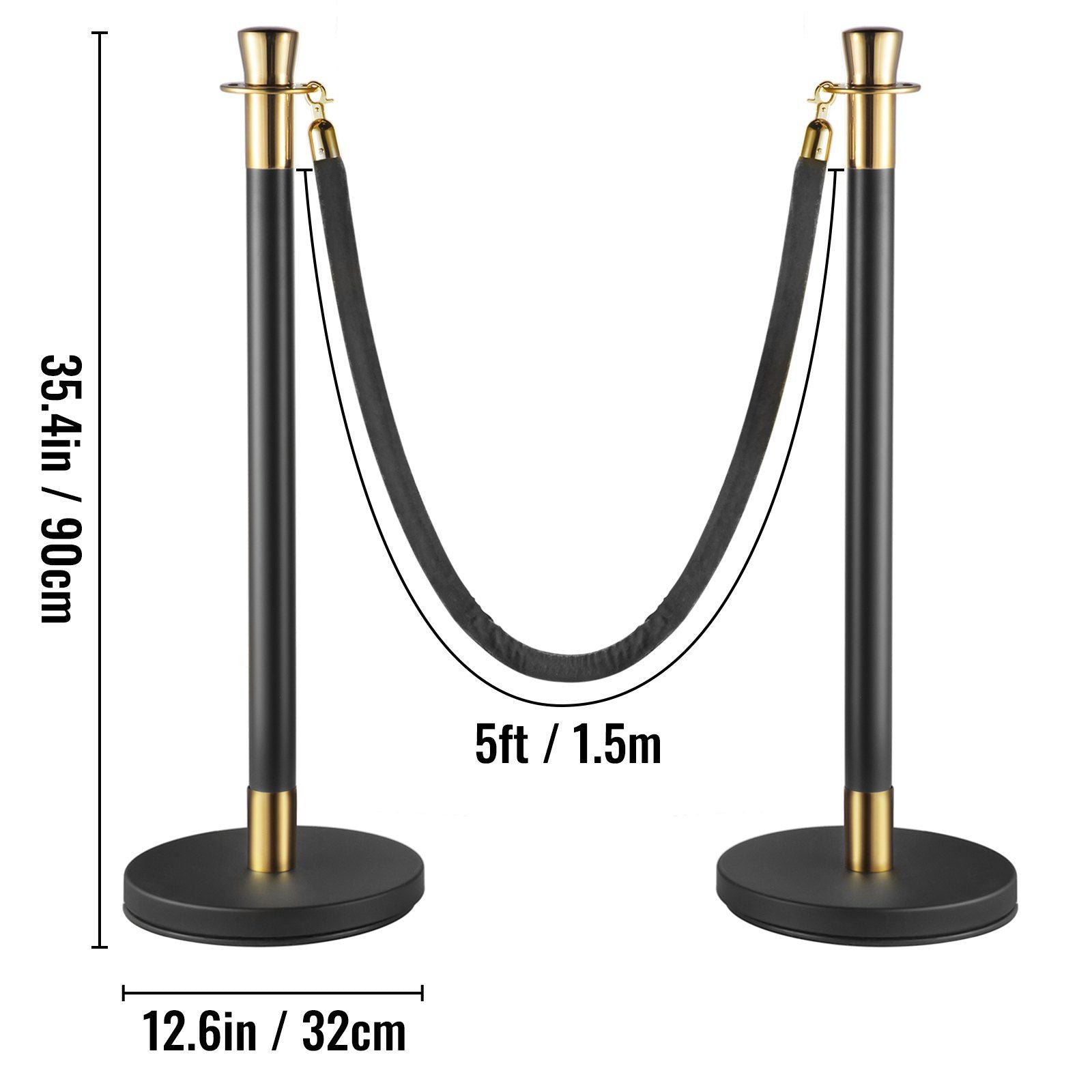 Crowd Control Stanchion, Set of 6 Pieces Stanchion Set, Stanchion Set with 5 ft/1.5 m Black Velvet Rope, Black Crowd Control Barrier with Sturdy Concrete and Metal Base – Easy Connect Assembly Wholesale Hub