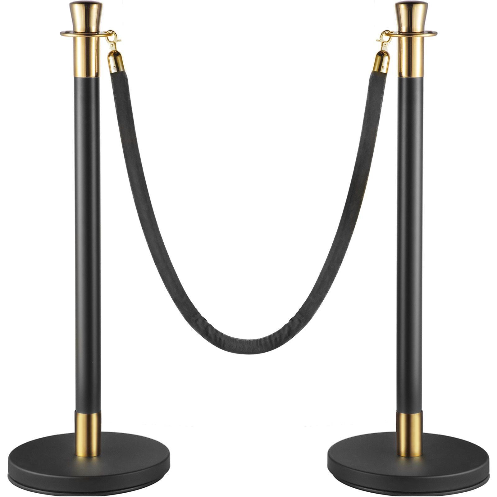 Crowd Control Stanchion, Set of 6 Pieces Stanchion Set, Stanchion Set with 5 ft/1.5 m Black Velvet Rope, Black Crowd Control Barrier with Sturdy Concrete and Metal Base – Easy Connect Assembly Wholesale Hub