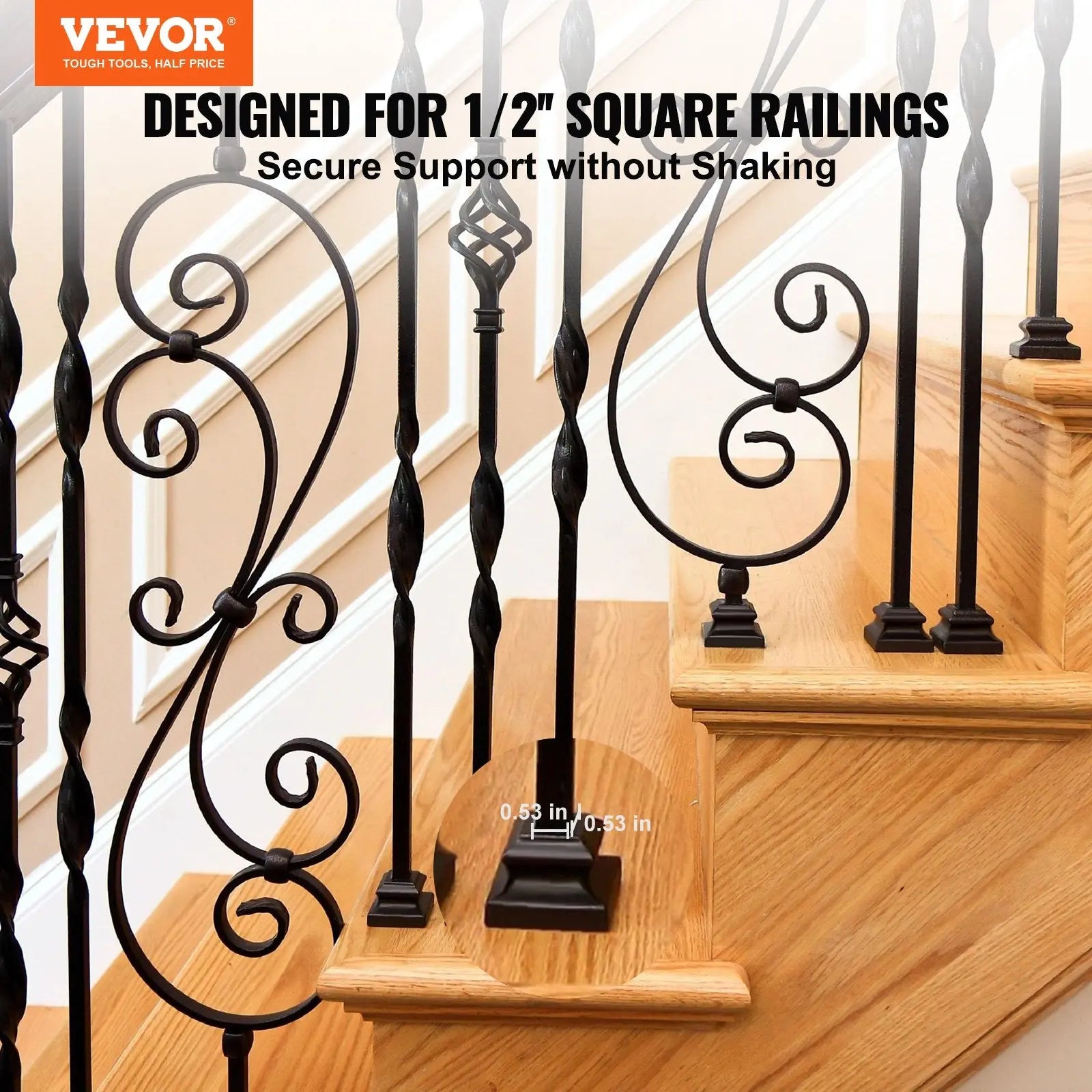 50 PCS Aluminum Alloy Baluster Flat Shoes Wrought Spindles for Staircase Wholesale Hub