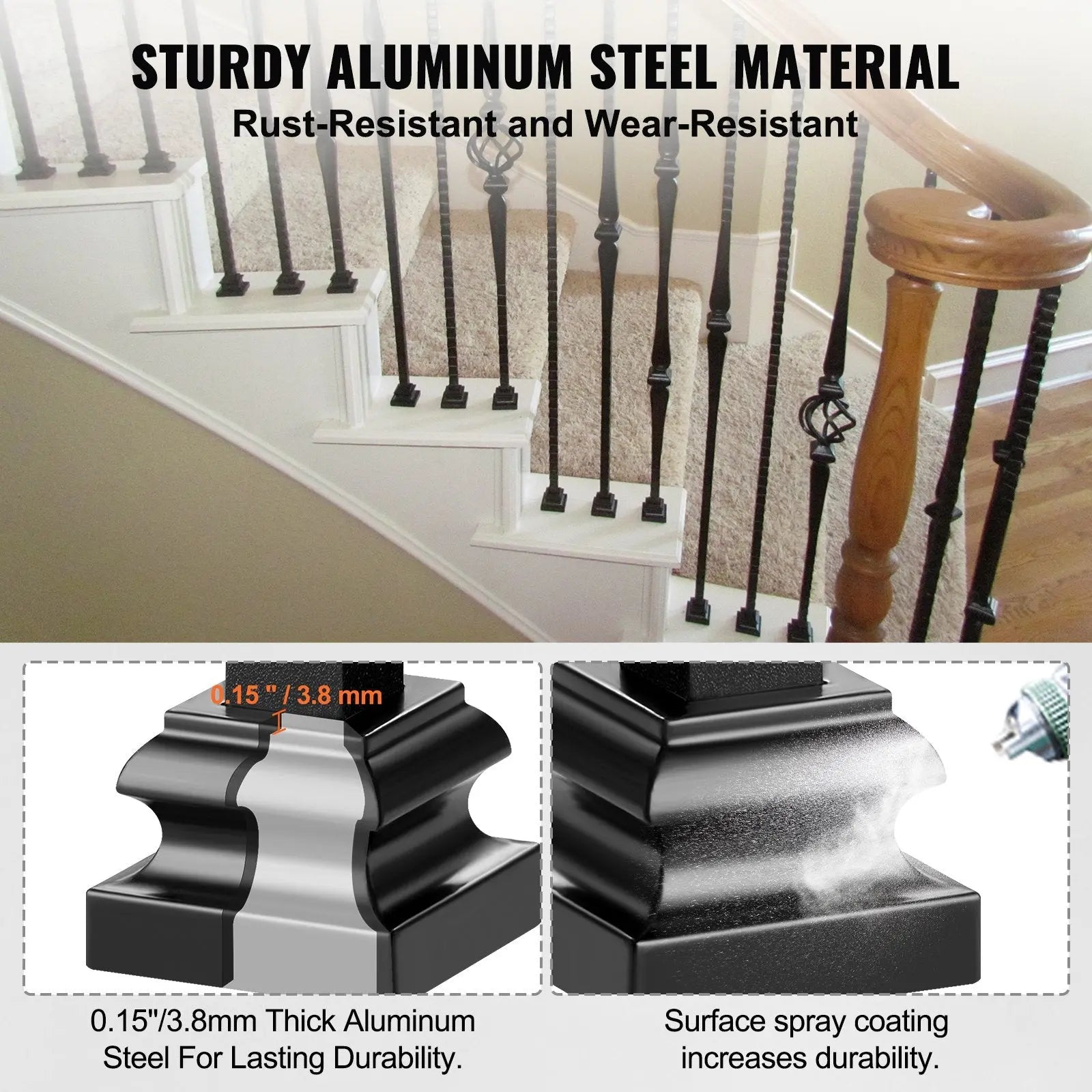 50 PCS Aluminum Alloy Baluster Flat Shoes Wrought Spindles for Staircase Wholesale Hub