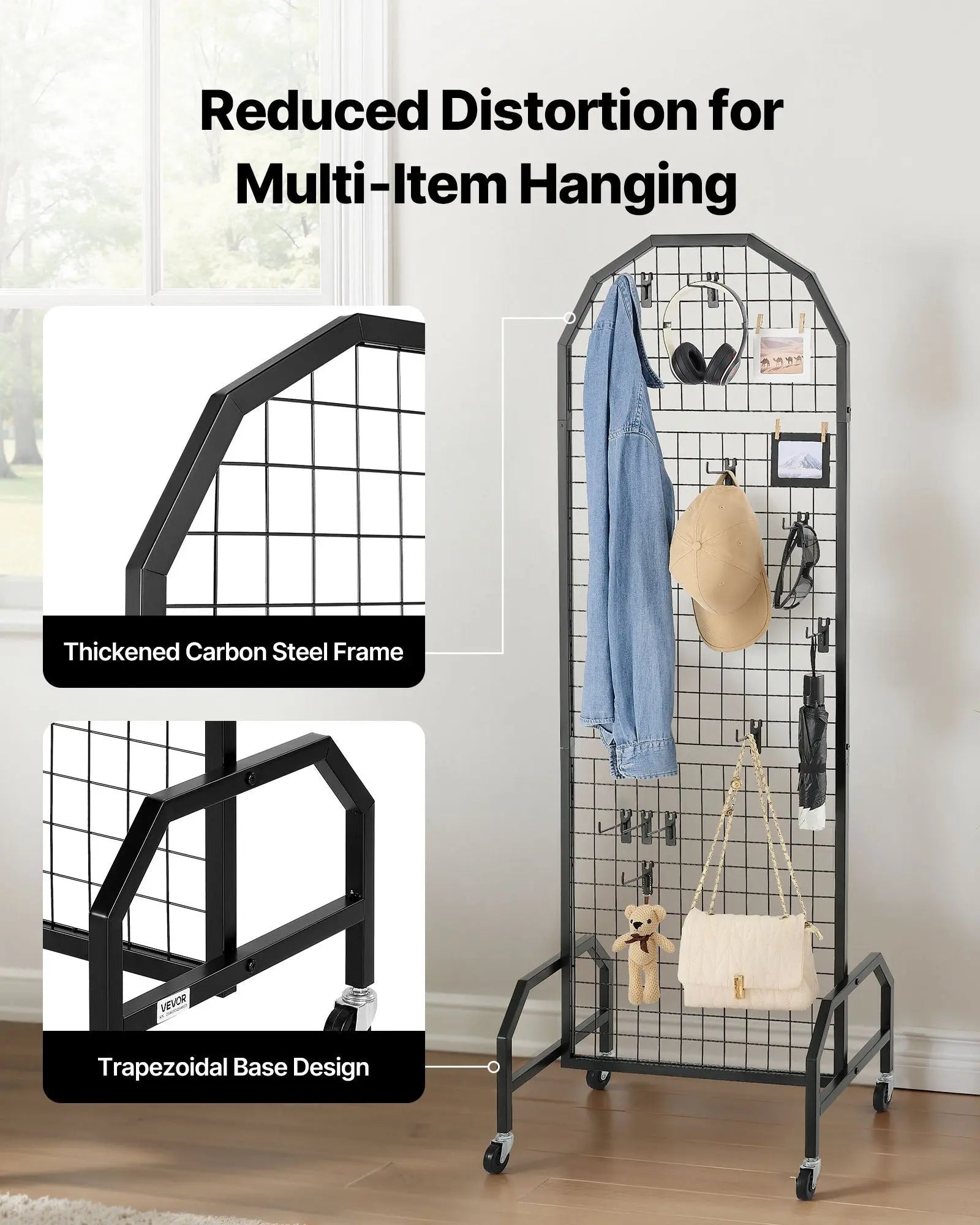 2 Packs Grid Wall Panels, 600 x 1640mm Wire Grid Panels Display Rack, Movable Art Display Shelf with Wheels and 20 Hooks, Black Carbon Steel Gridwall for Craft Show, Decor, Storage, Notice Board Wholesale Hub