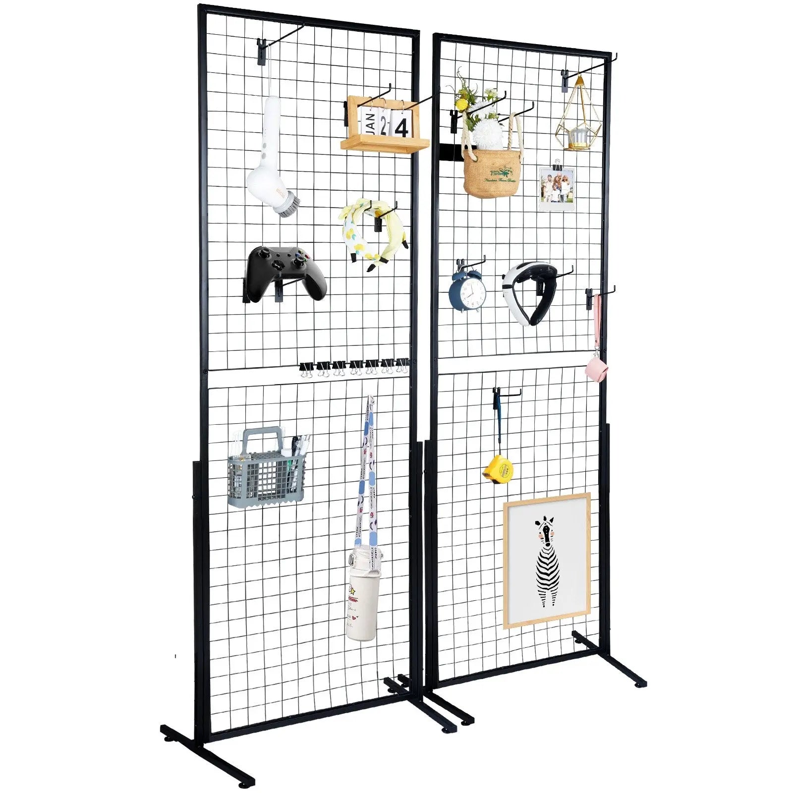 2' x 5.6' Grid Wall Panels Tower, 2 Packs Wire Gridwall Display Racks with T-Base Floorstanding, Double Side Gridwall Panels for Art Craft Shows, Retail Display with Extra Clips and Hooks Wholesale Hub