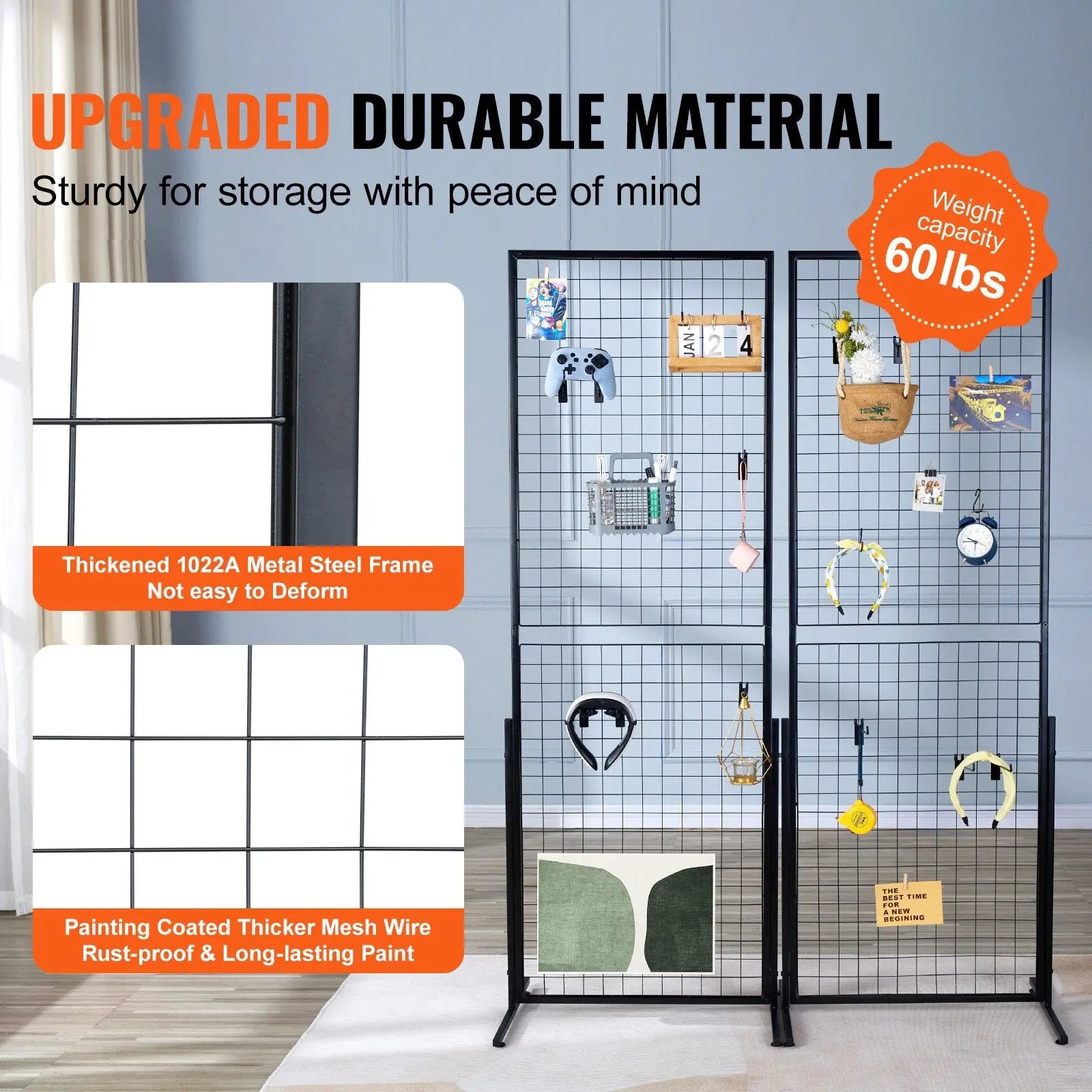 2' x 5.6' Grid Wall Panels Tower, 2 Packs Wire Gridwall Display Racks with T-Base Floorstanding, Double Side Gridwall Panels for Art Craft Shows, Retail Display with Extra Clips and Hooks Wholesale Hub