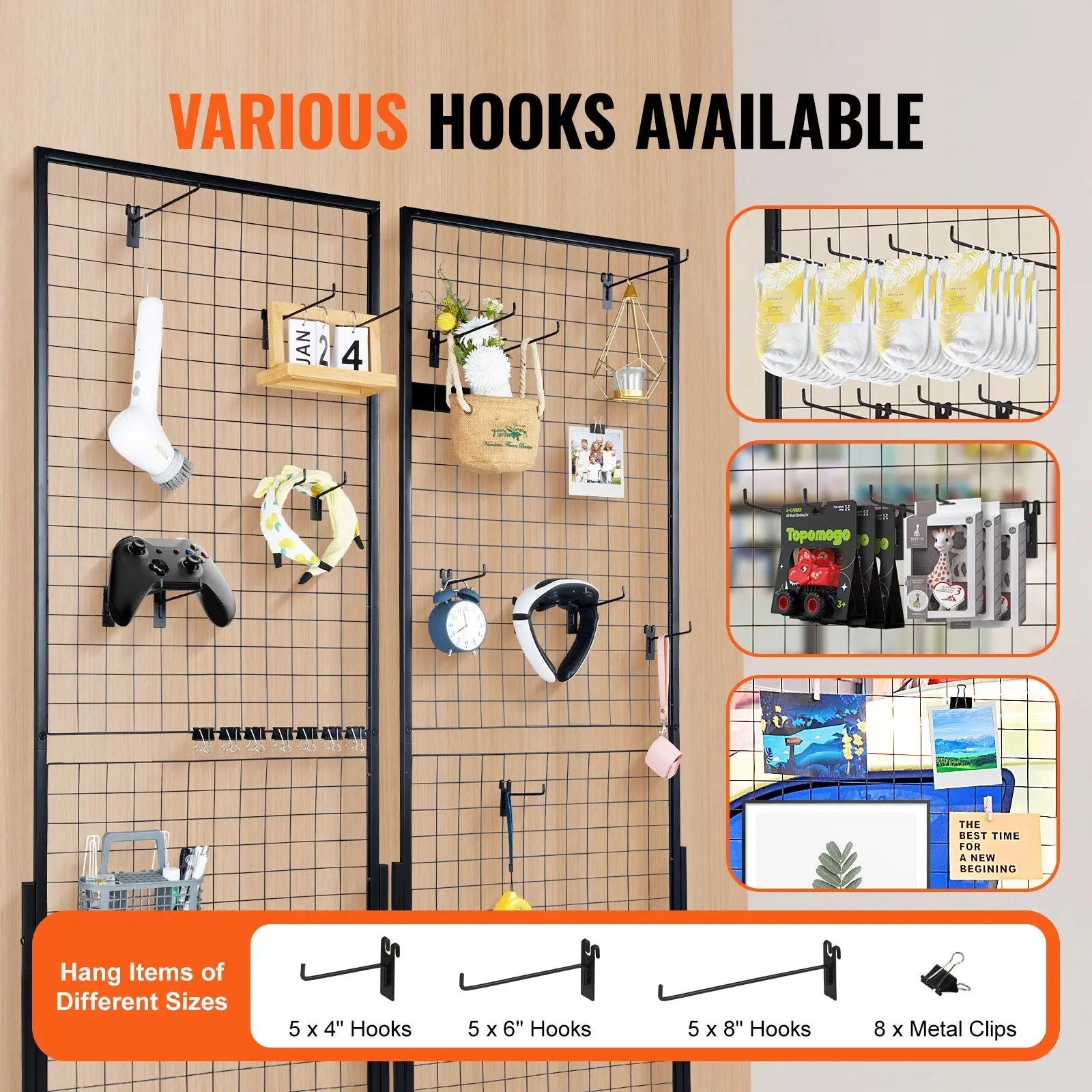 2' x 5.6' Grid Wall Panels Tower, 2 Packs Wire Gridwall Display Racks with T-Base Floorstanding, Double Side Gridwall Panels for Art Craft Shows, Retail Display with Extra Clips and Hooks Wholesale Hub