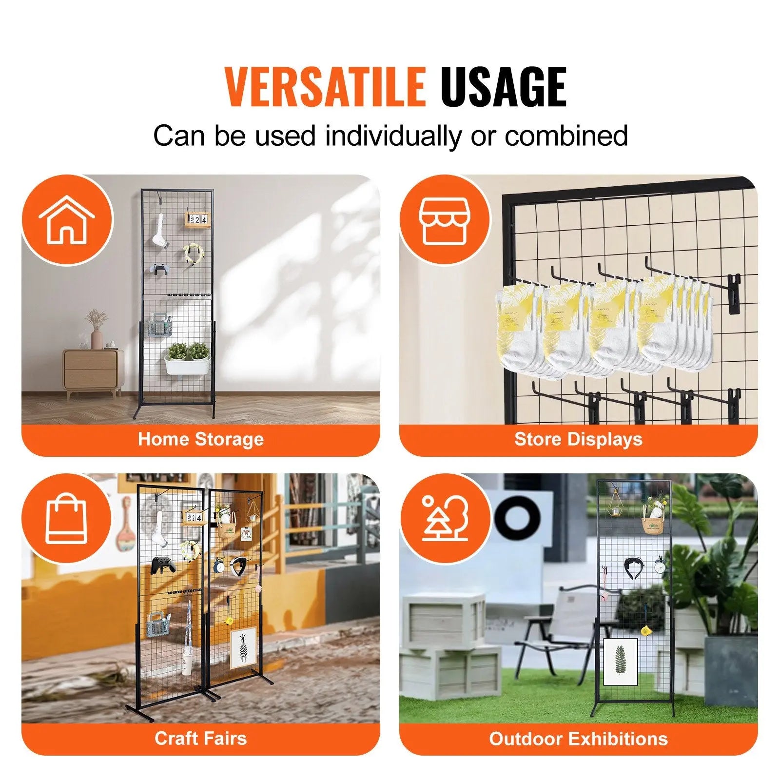 2' x 5.6' Grid Wall Panels Tower, 2 Packs Wire Gridwall Display Racks with T-Base Floorstanding, Double Side Gridwall Panels for Art Craft Shows, Retail Display with Extra Clips and Hooks Wholesale Hub