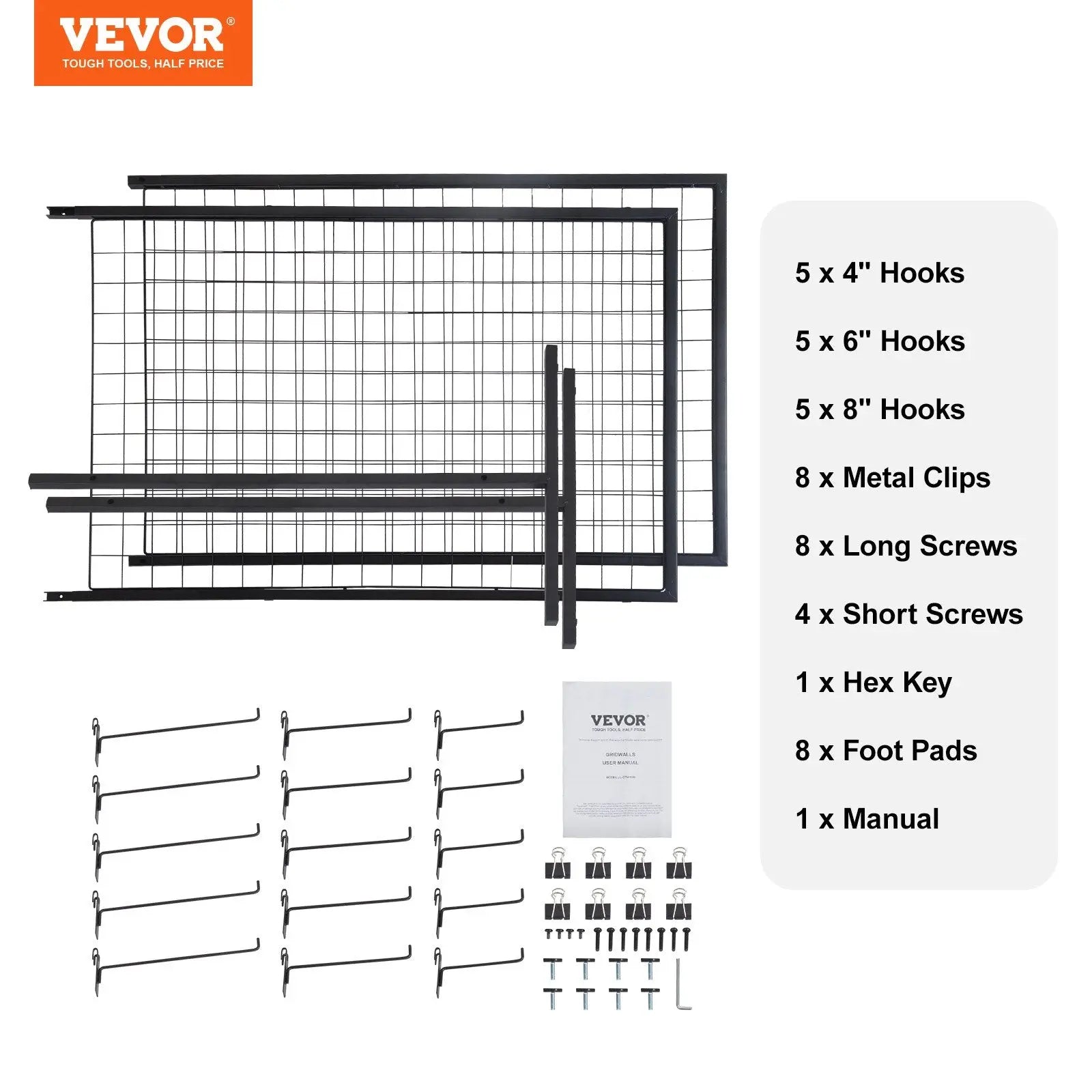 2' x 5.6' Grid Wall Panels Tower, 2 Packs Wire Gridwall Display Racks with T-Base Floorstanding, Double Side Gridwall Panels for Art Craft Shows, Retail Display with Extra Clips and Hooks Wholesale Hub