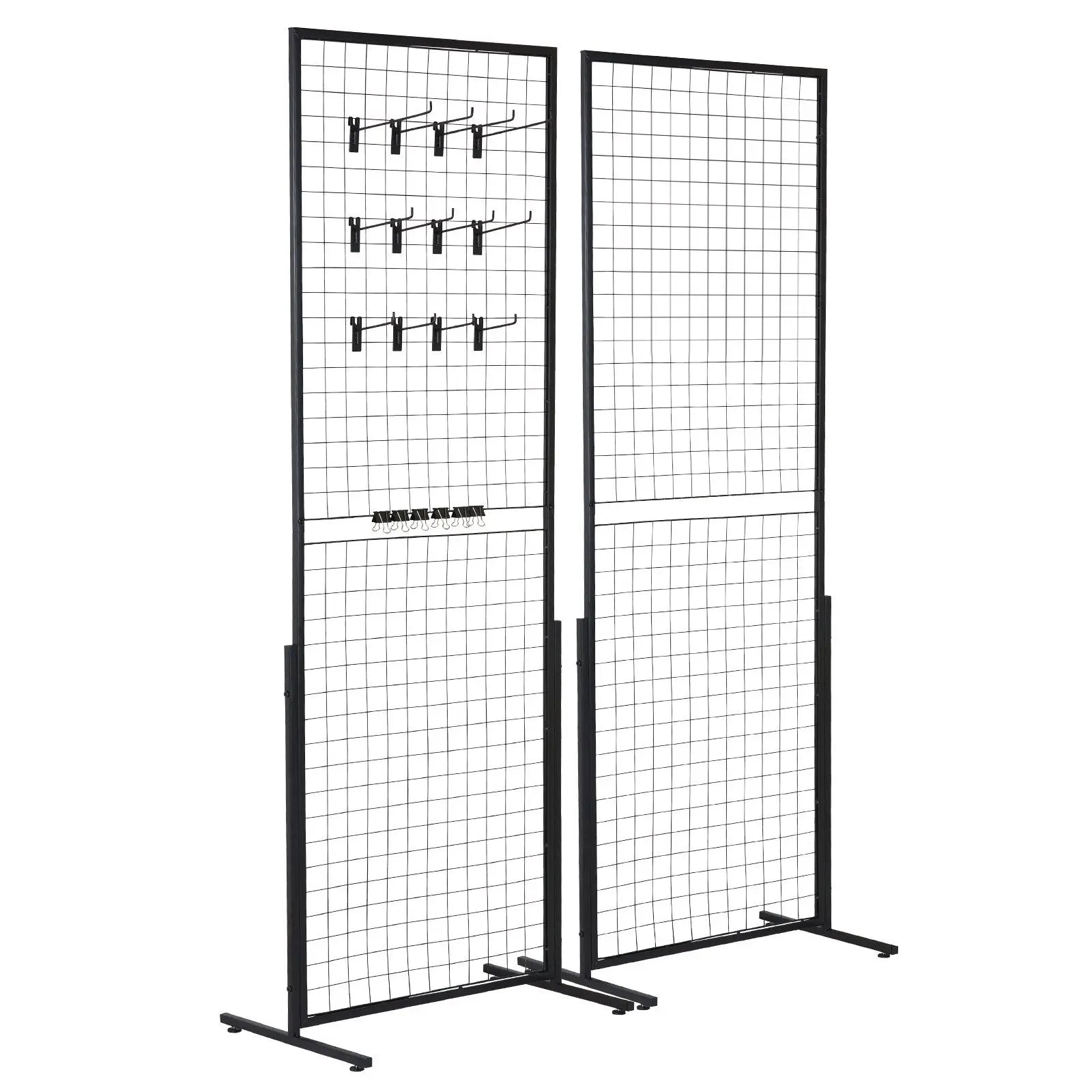 2' x 5.6' Grid Wall Panels Tower, 2 Packs Wire Gridwall Display Racks with T-Base Floorstanding, Double Side Gridwall Panels for Art Craft Shows, Retail Display with Extra Clips and Hooks Wholesale Hub