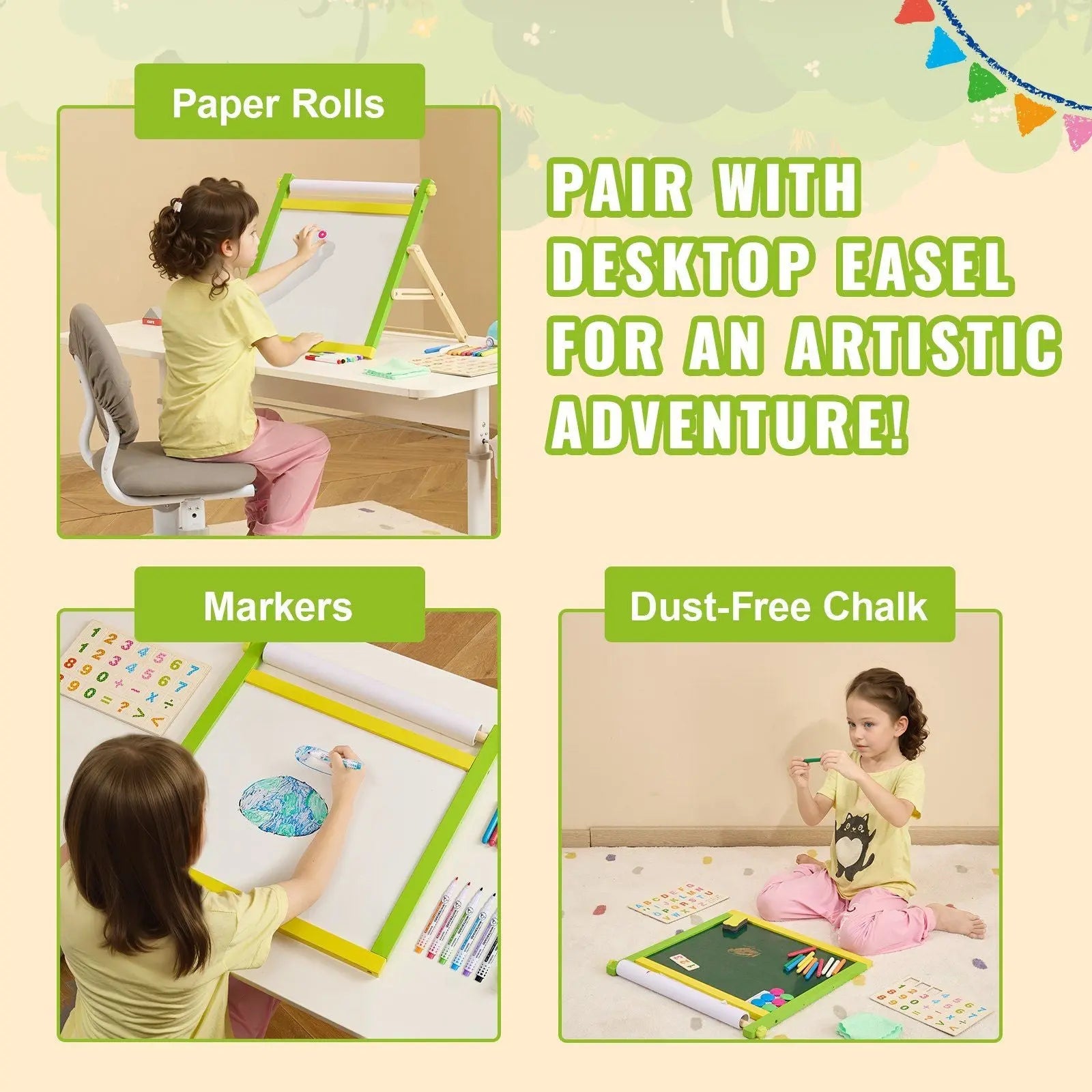 Easel Accessory Set, 32 PCS Kid's Art Easel Painting Kit Including Chalks, Dry-Erase Markers & Paper Rolls, Supplies Set for Tabletop Art Easel, Painting Accessories for Toddlers Boys and Girls Wholesale Hub
