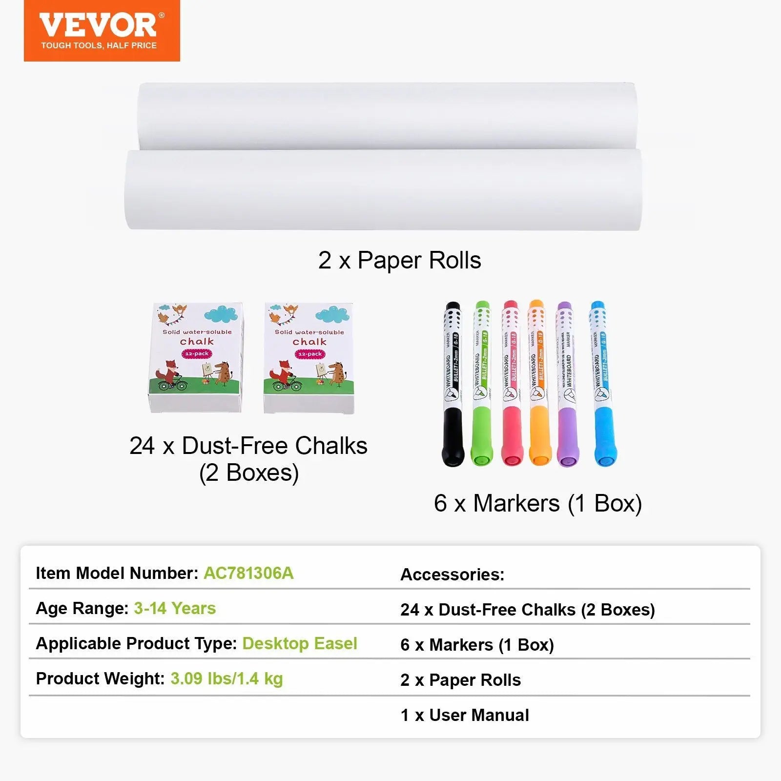 Easel Accessory Set, 32 PCS Kid's Art Easel Painting Kit Including Chalks, Dry-Erase Markers & Paper Rolls, Supplies Set for Tabletop Art Easel, Painting Accessories for Toddlers Boys and Girls Wholesale Hub