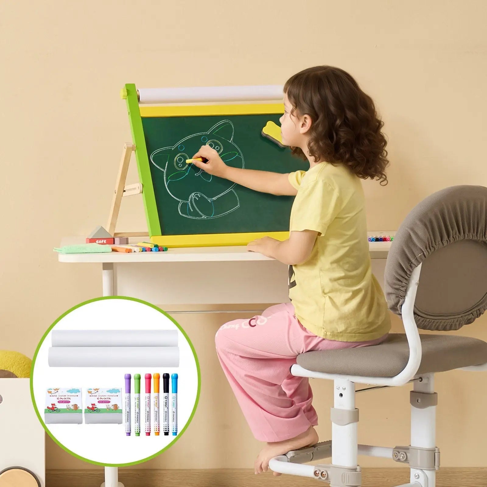 Easel Accessory Set, 32 PCS Kid's Art Easel Painting Kit Including Chalks, Dry-Erase Markers & Paper Rolls, Supplies Set for Tabletop Art Easel, Painting Accessories for Toddlers Boys and Girls Wholesale Hub