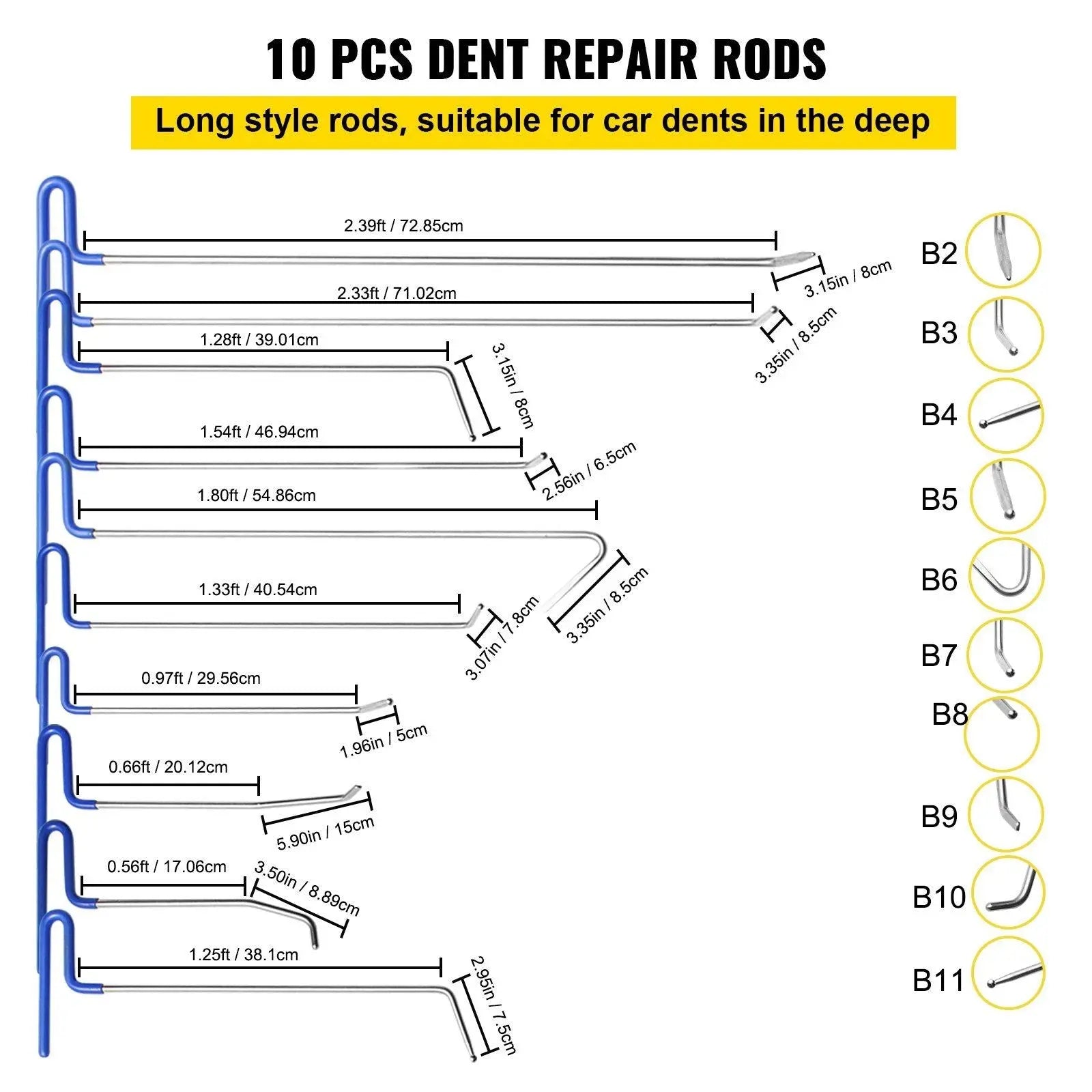 Rods Dent Puller Stainless Steel Paintless Repair Kits Hail Removal 20PCS Wholesale Hub