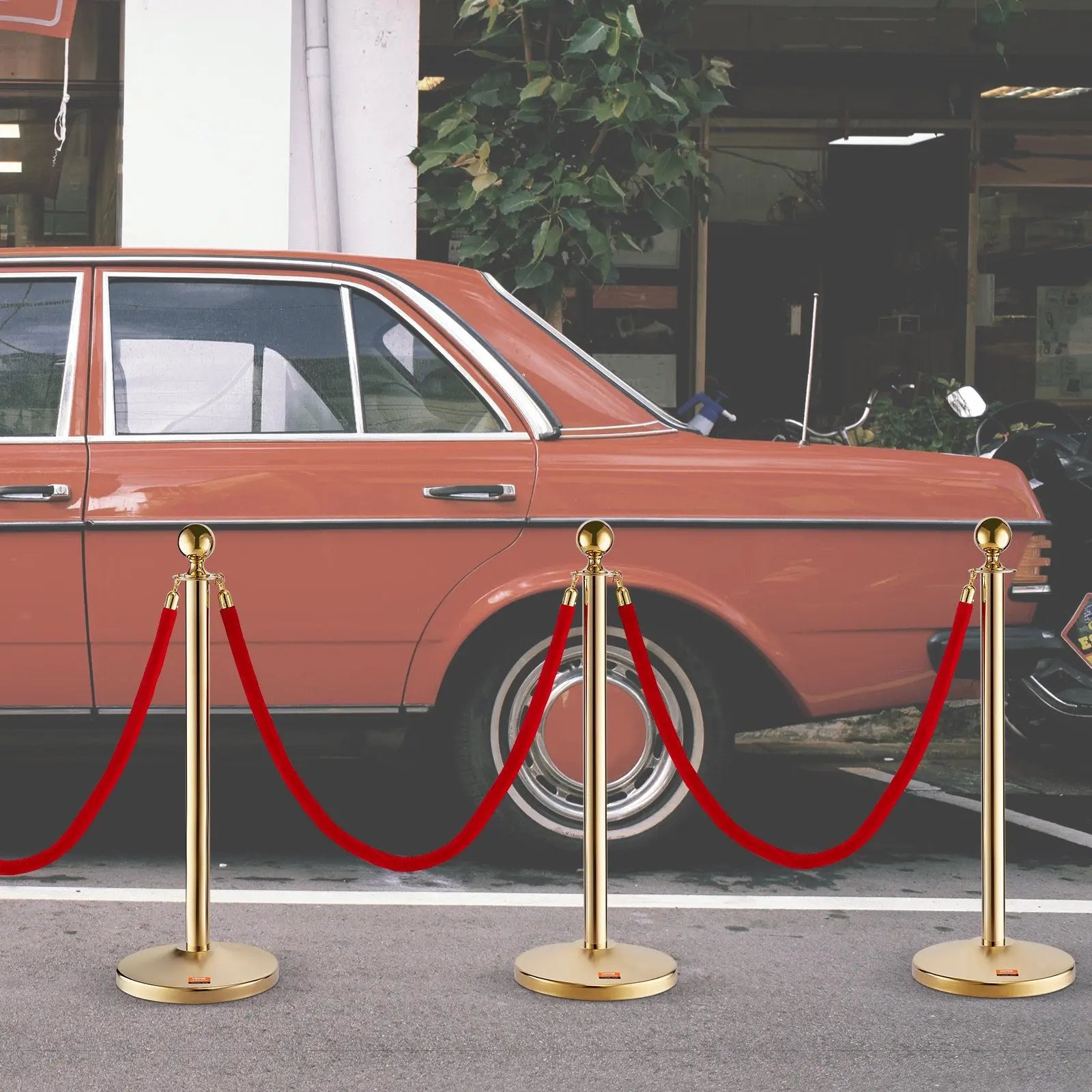 Stanchion Post with Velvet Rope, 4-Pack Crowd Control Stanchion with 3PCS 5FT Red Velvet Ropes, Stainless Steel Queue Barrier Line Divider with Fillable Base & Ball Top for Wedding Museum Party Wholesale Hub