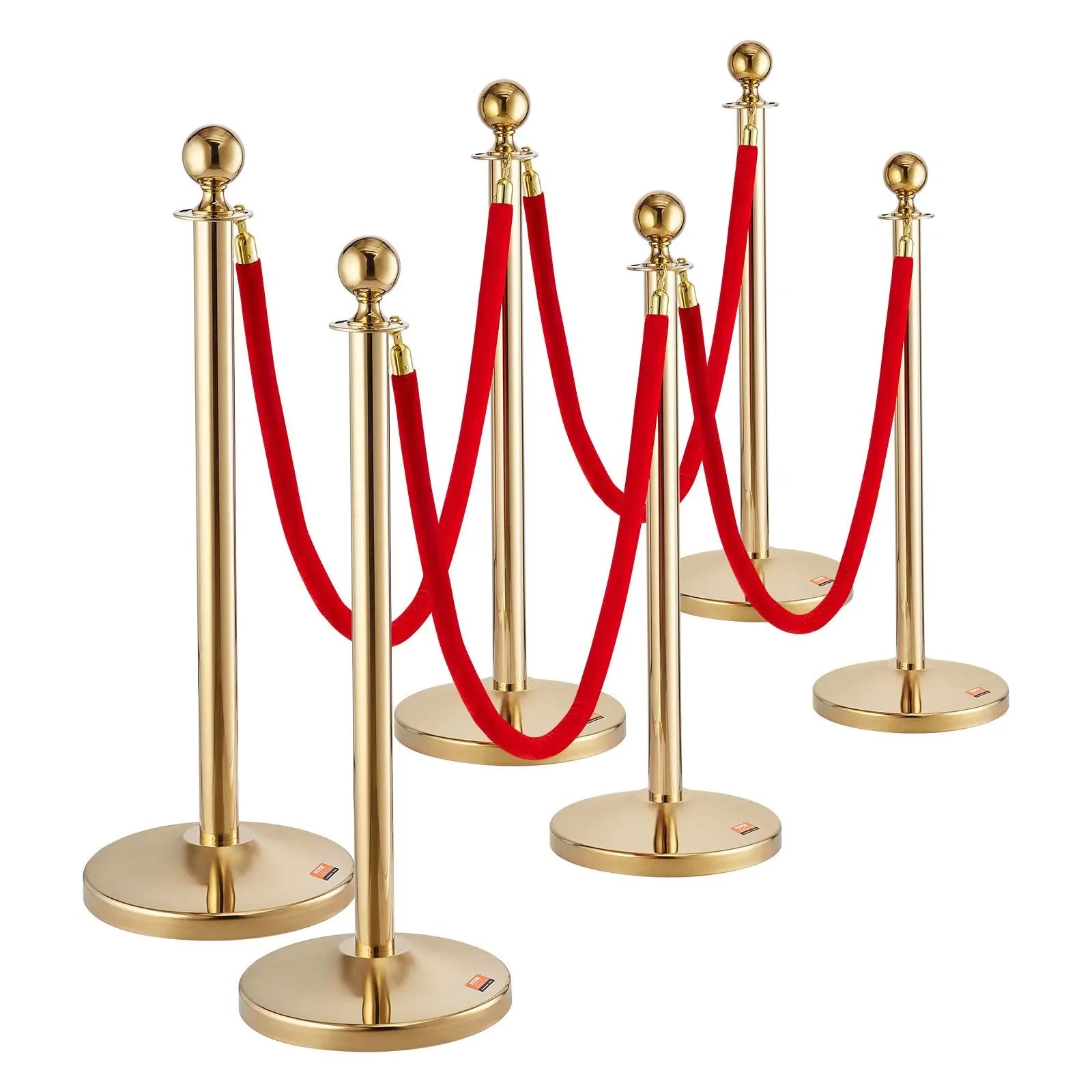 Stanchion Post with Velvet Rope, 6-Pack Crowd Control Stanchion with 4PCS 5FT Red Velvet Ropes, Stainless Steel Queue Barrier Line Divider with Fillable Base & Ball Top for Wedding Museum Party Wholesale Hub