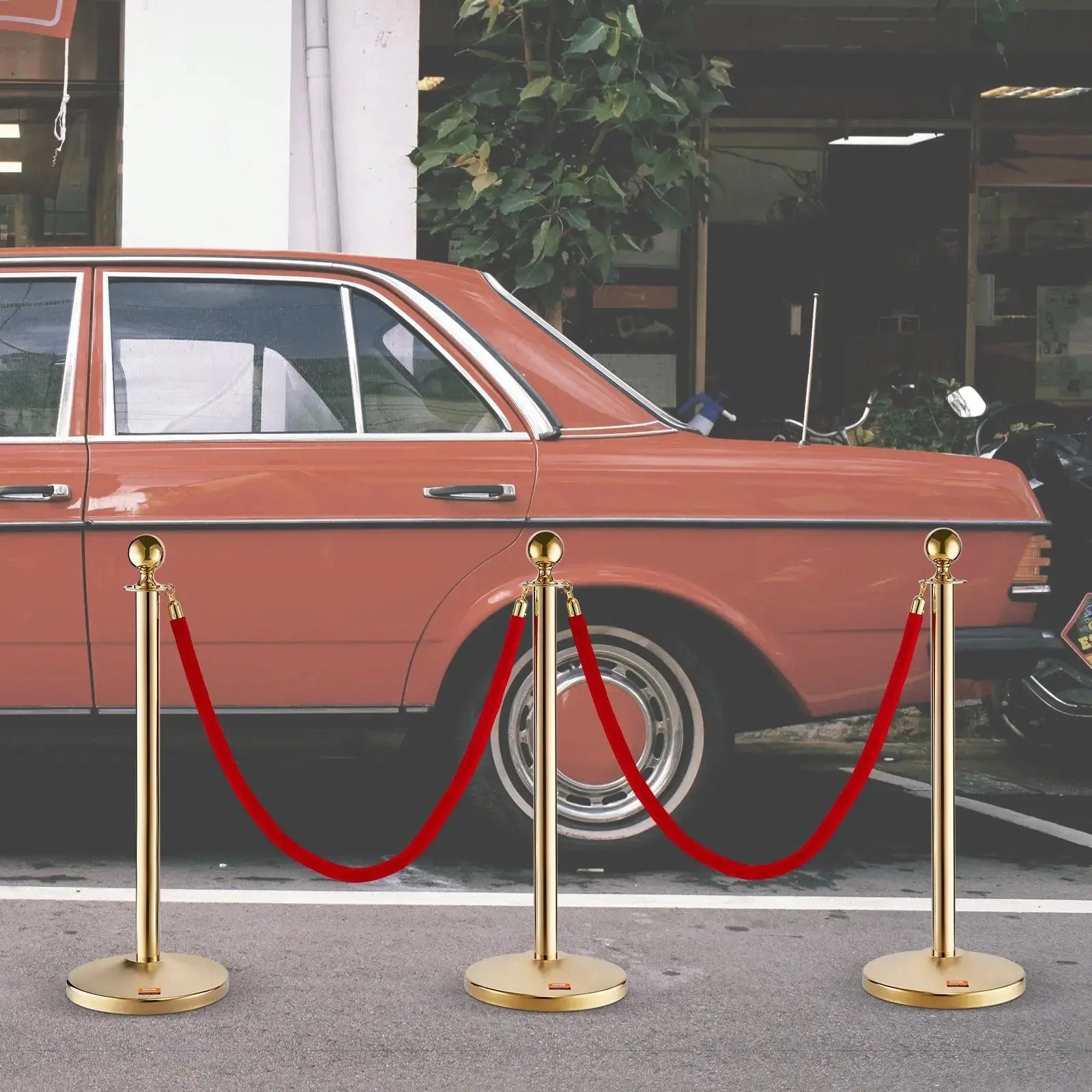Stanchion Post with Velvet Rope, 6-Pack Crowd Control Stanchion with 4PCS 5FT Red Velvet Ropes, Stainless Steel Queue Barrier Line Divider with Fillable Base & Ball Top for Wedding Museum Party Wholesale Hub