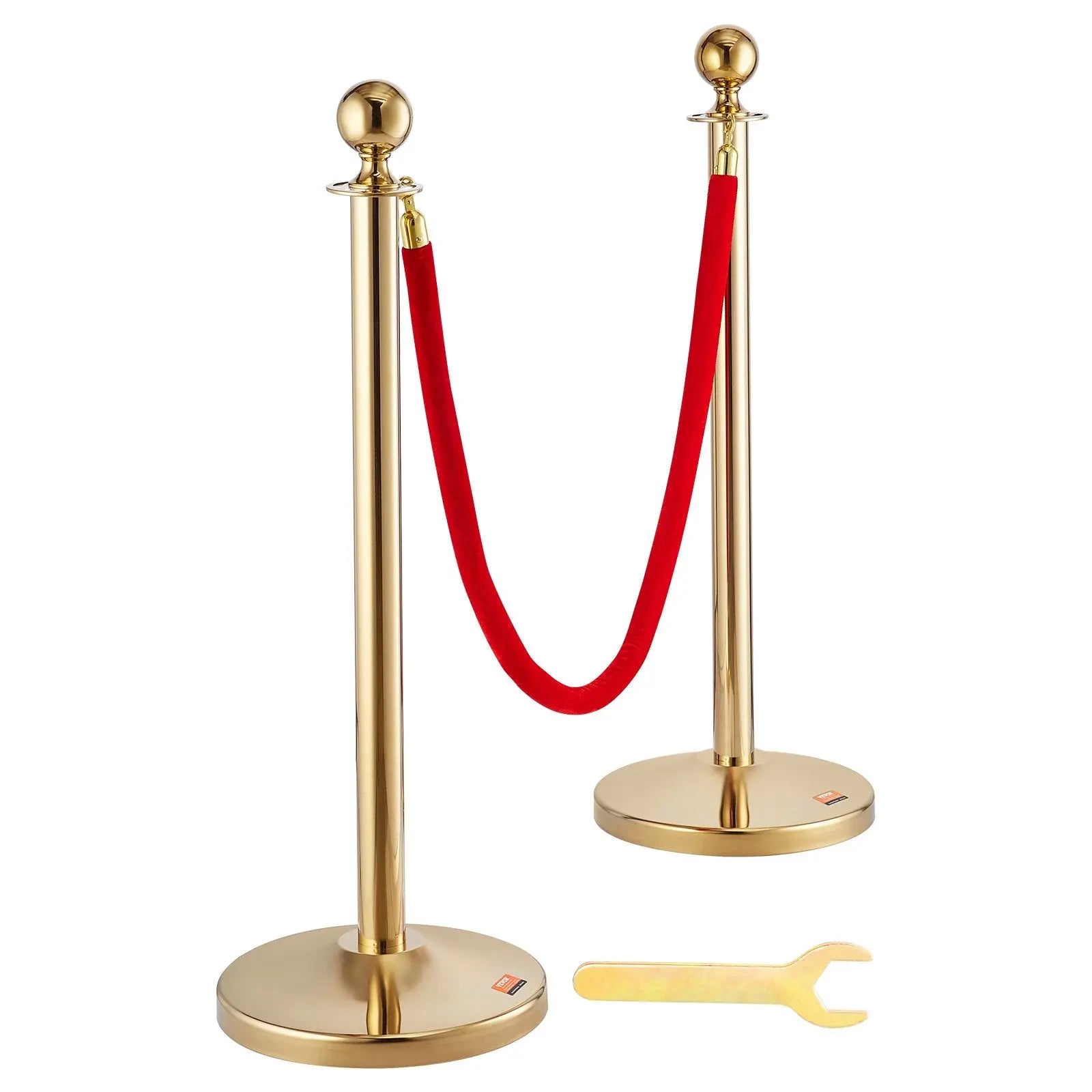 Stanchion Post with Velvet Rope, 6-Pack Crowd Control Stanchion with 4PCS 5FT Red Velvet Ropes, Stainless Steel Queue Barrier Line Divider with Fillable Base & Ball Top for Wedding Museum Party Wholesale Hub