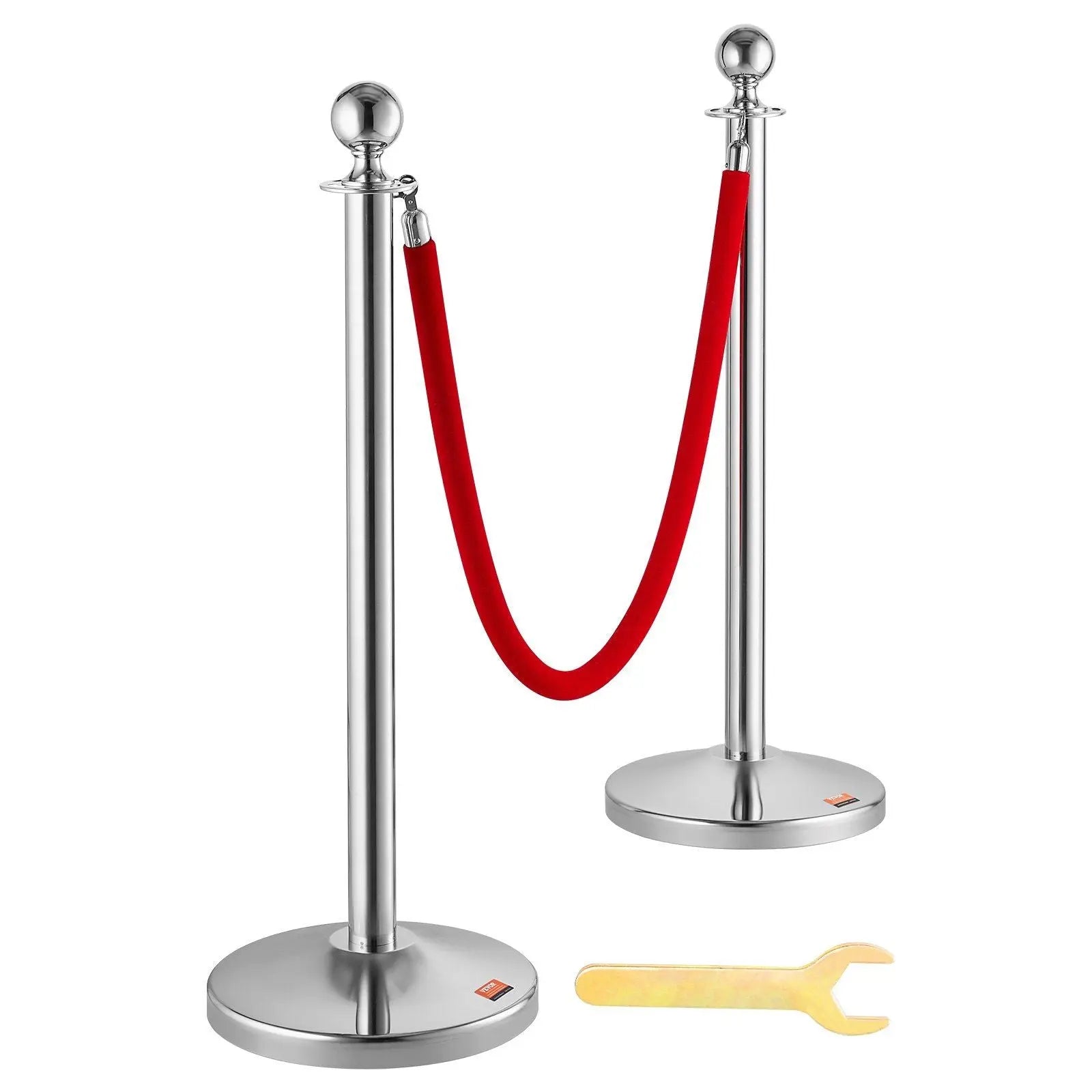 Stanchion Post with Velvet Rope, 4-Pack Crowd Control Stanchion with 2PCS 5FT Red Velvet Ropes, Stainless Steel Queue Barrier Line Divider with Fillable Plastic Base, Ball Top for Wedding Museum Wholesale Hub