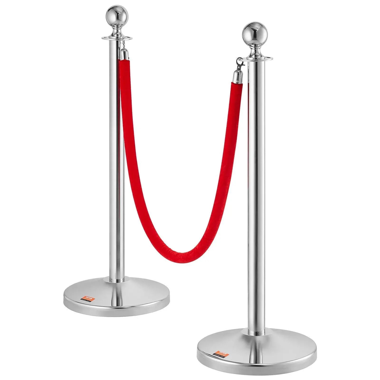 Stanchion Post with Velvet Rope, 4-Pack Crowd Control Stanchion with 2PCS 5FT Red Velvet Ropes, Stainless Steel Queue Barrier Line Divider with Fillable Plastic Base, Ball Top for Wedding Museum Wholesale Hub