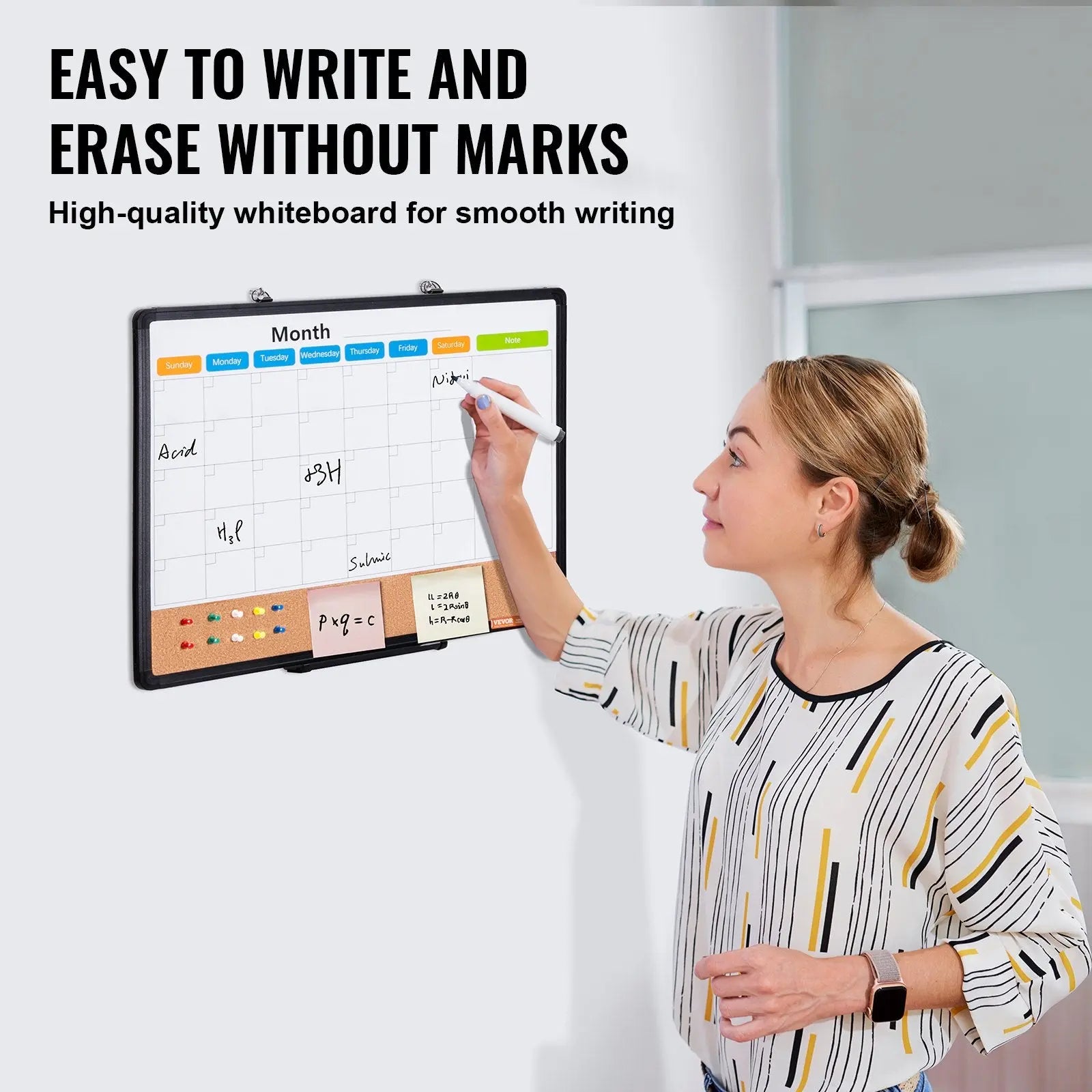 24"x 18" Monthly Calendar Whiteboard & Cork Board Combo with Aluminum Frame – 2-in-1 Magnetic Dry Erase Bulletin Board for Wall Mount – Ideal for School, Home, Office Wholesale Hub