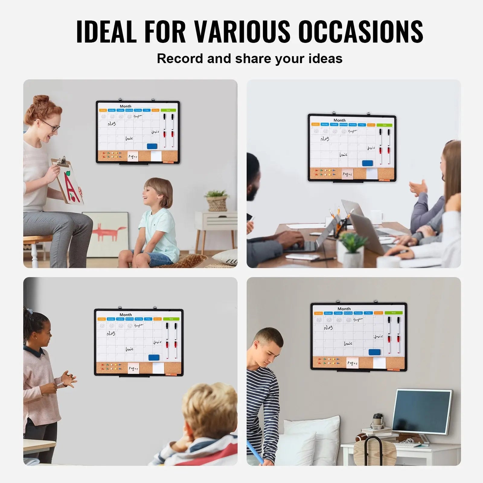 24"x 18" Monthly Calendar Whiteboard & Cork Board Combo with Aluminum Frame – 2-in-1 Magnetic Dry Erase Bulletin Board for Wall Mount – Ideal for School, Home, Office Wholesale Hub