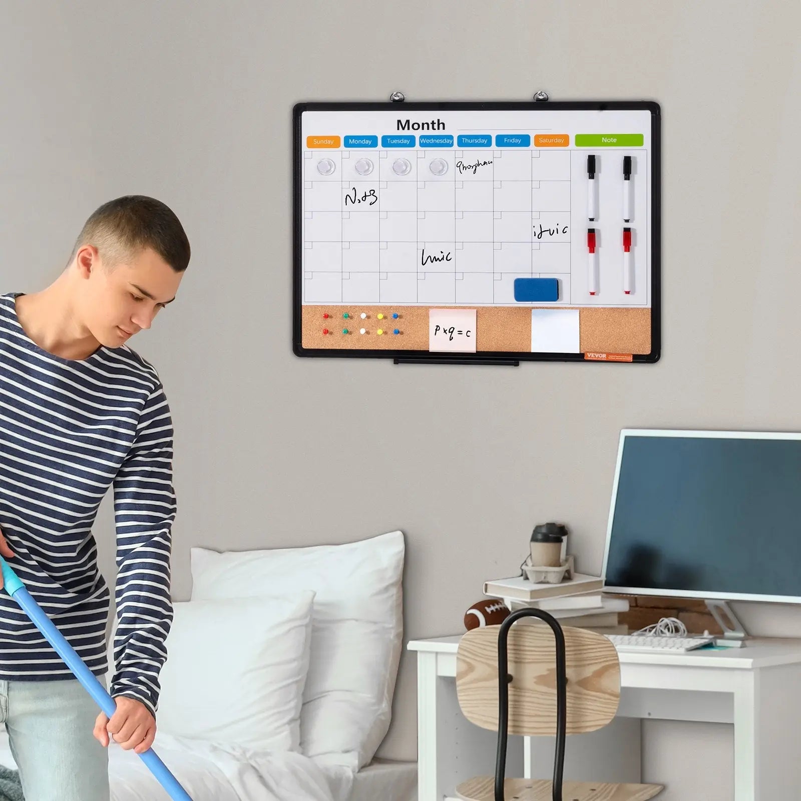 24"x 18" Monthly Calendar Whiteboard & Cork Board Combo with Aluminum Frame – 2-in-1 Magnetic Dry Erase Bulletin Board for Wall Mount – Ideal for School, Home, Office Wholesale Hub