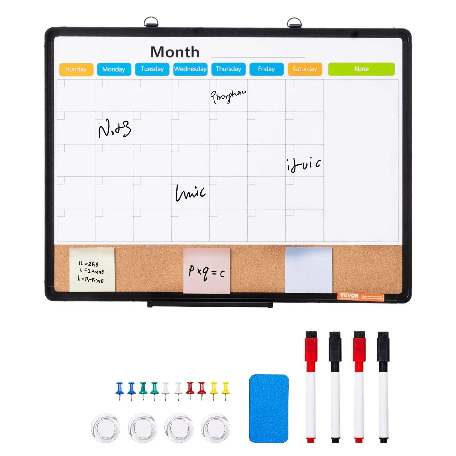24"x 18" Monthly Calendar Whiteboard & Cork Board Combo with Aluminum Frame – 2-in-1 Magnetic Dry Erase Bulletin Board for Wall Mount – Ideal for School, Home, Office Wholesale Hub