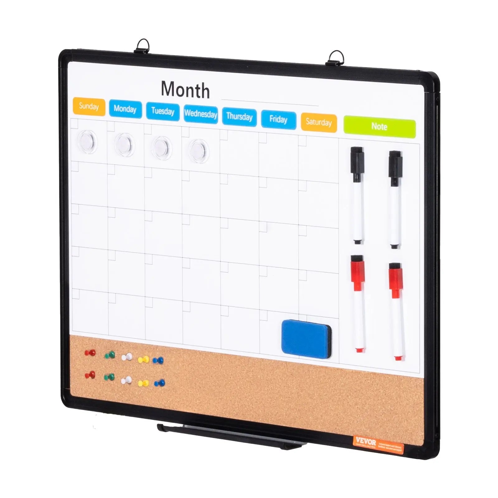 24"x 18" Monthly Calendar Whiteboard & Cork Board Combo with Aluminum Frame – 2-in-1 Magnetic Dry Erase Bulletin Board for Wall Mount – Ideal for School, Home, Office Wholesale Hub
