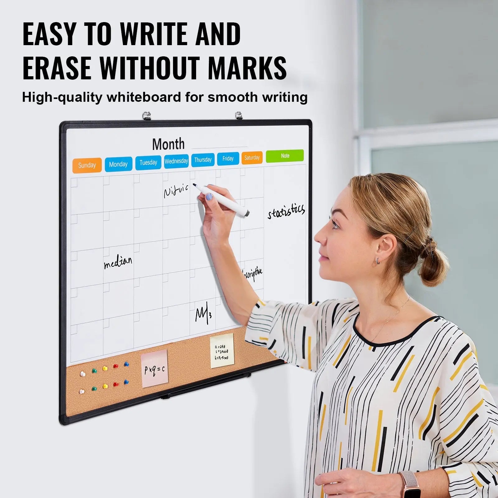 36"x 24" Monthly Calendar Whiteboard & Cork Board Combo with Aluminum Frame – 2-in-1 Magnetic Dry Erase Bulletin Board for Wall Mount – Ideal for School, Home, Office Wholesale Hub