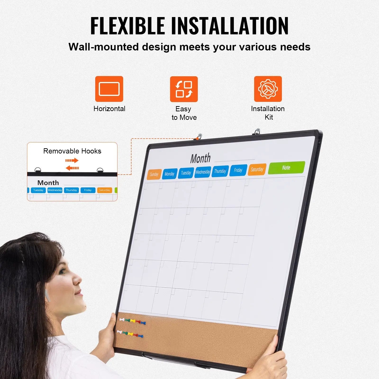 36"x 24" Monthly Calendar Whiteboard & Cork Board Combo with Aluminum Frame – 2-in-1 Magnetic Dry Erase Bulletin Board for Wall Mount – Ideal for School, Home, Office Wholesale Hub