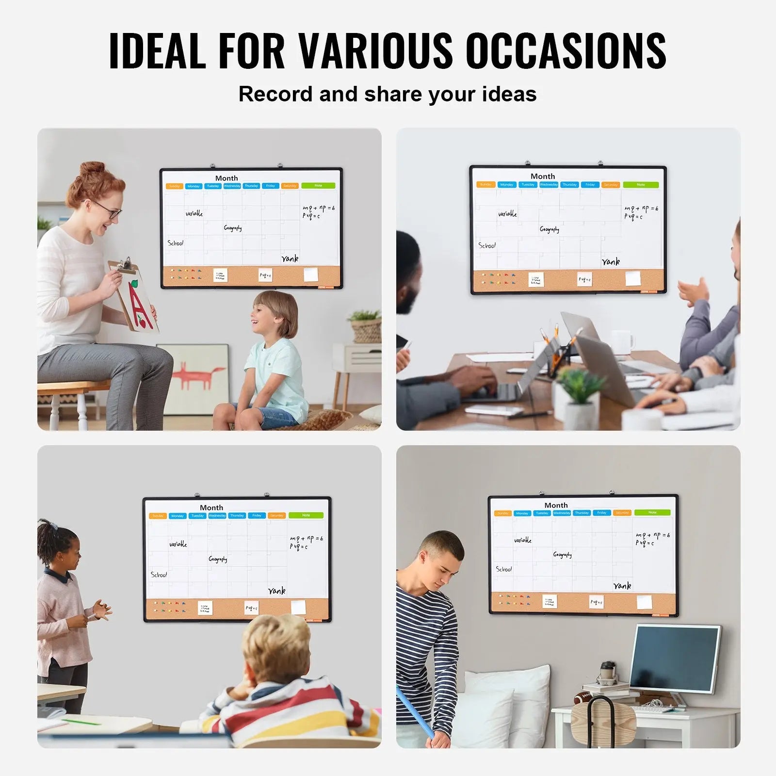 36"x 24" Monthly Calendar Whiteboard & Cork Board Combo with Aluminum Frame – 2-in-1 Magnetic Dry Erase Bulletin Board for Wall Mount – Ideal for School, Home, Office Wholesale Hub