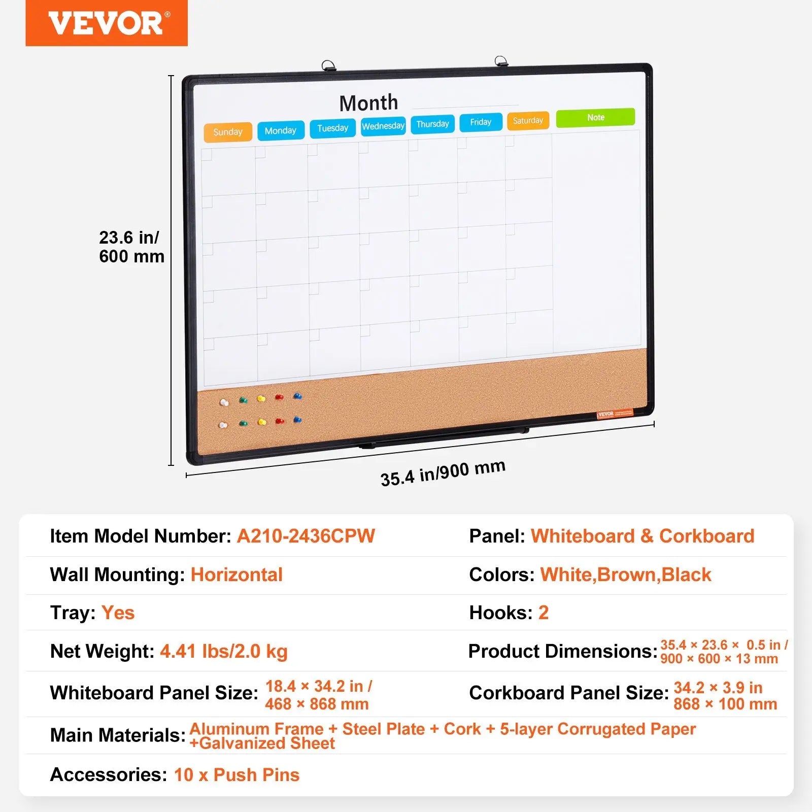 36"x 24" Monthly Calendar Whiteboard & Cork Board Combo with Aluminum Frame – 2-in-1 Magnetic Dry Erase Bulletin Board for Wall Mount – Ideal for School, Home, Office Wholesale Hub