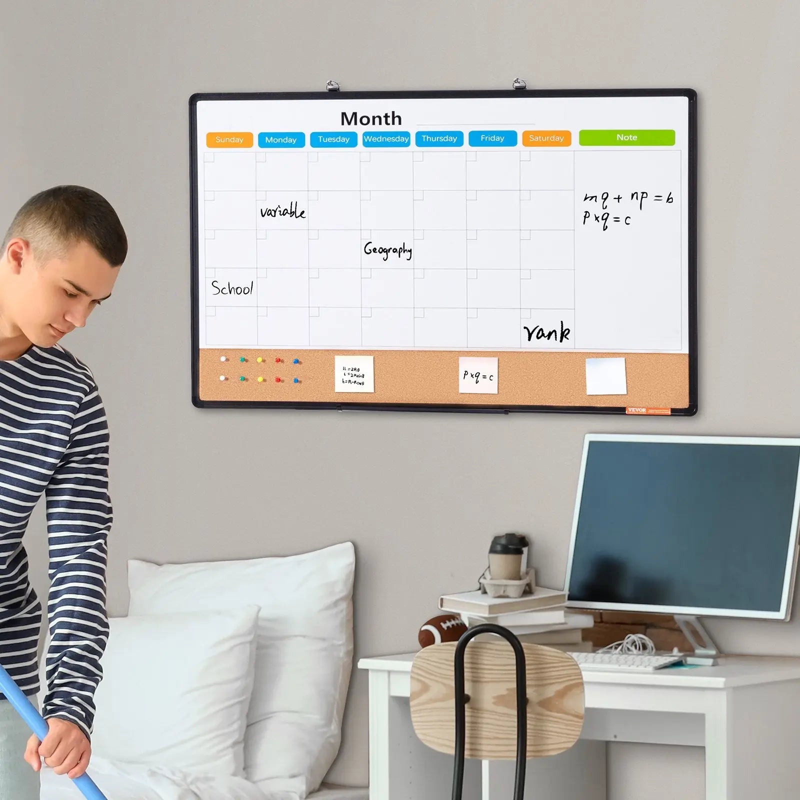 36"x 24" Monthly Calendar Whiteboard & Cork Board Combo with Aluminum Frame – 2-in-1 Magnetic Dry Erase Bulletin Board for Wall Mount – Ideal for School, Home, Office Wholesale Hub