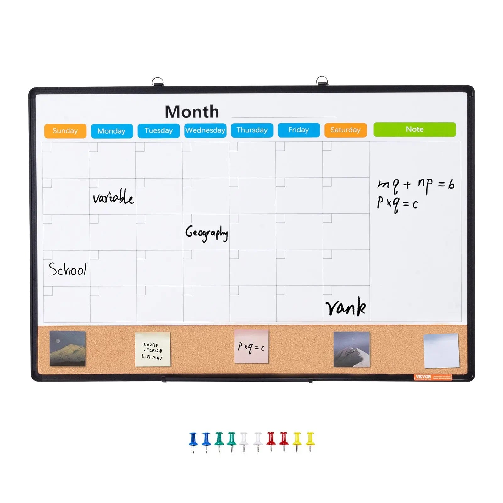 36"x 24" Monthly Calendar Whiteboard & Cork Board Combo with Aluminum Frame – 2-in-1 Magnetic Dry Erase Bulletin Board for Wall Mount – Ideal for School, Home, Office Wholesale Hub