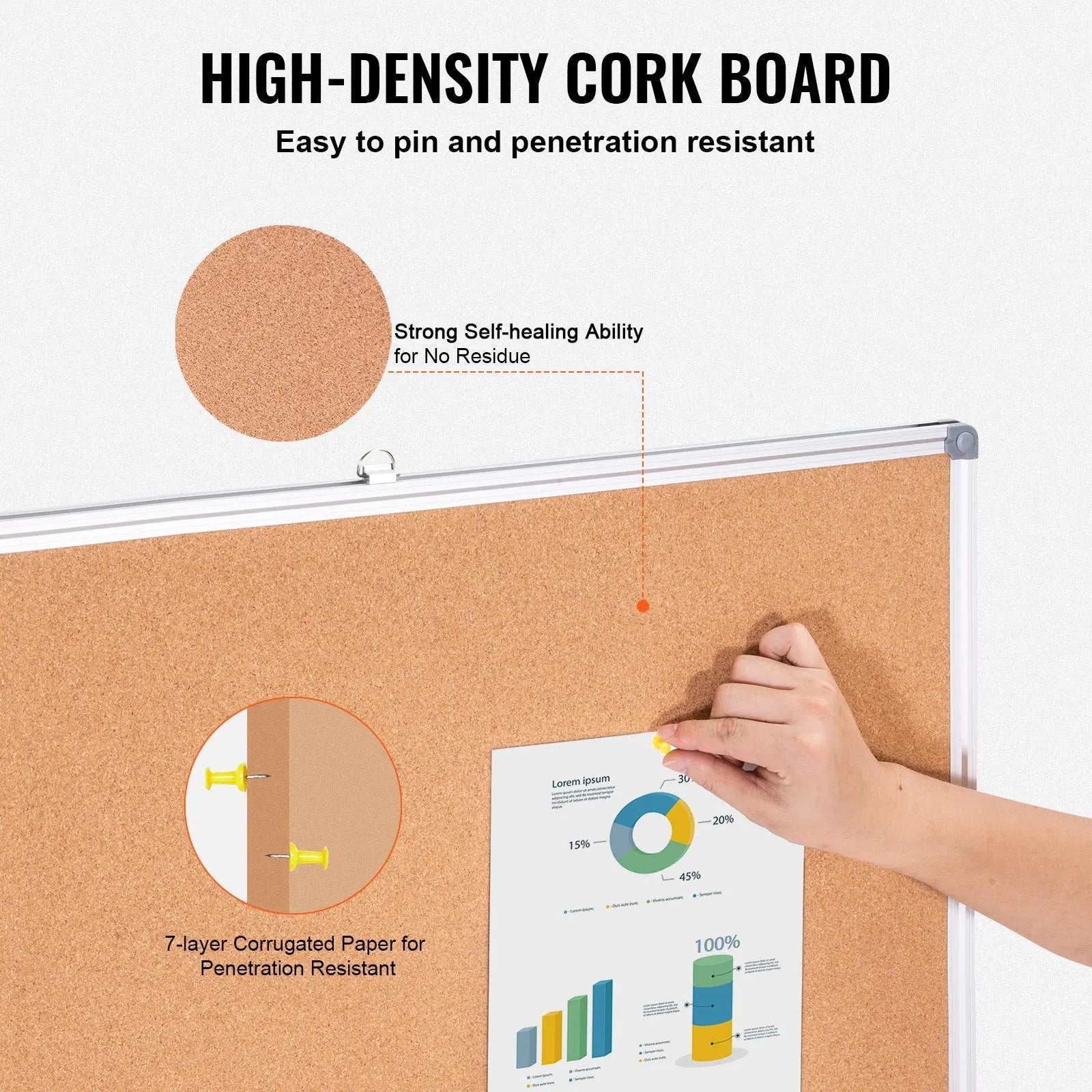 48"x36" Large Cork Board – Wall-Mounted Bulletin Board with Pin Board – Perfect for School, Home, Office Wholesale Hub